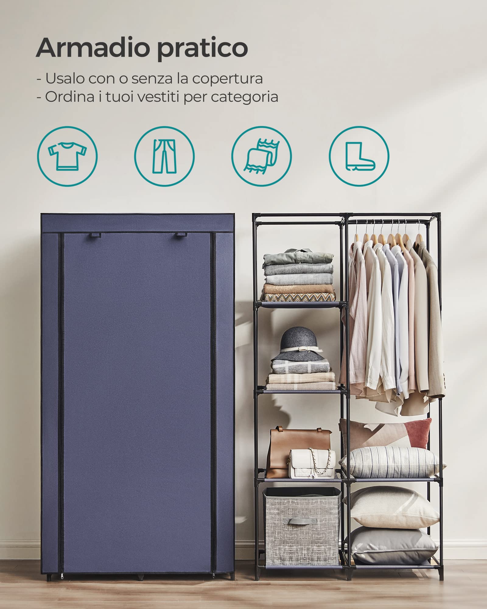 Songmics RYG084I02 guardaroba blu 45x88x168 cm