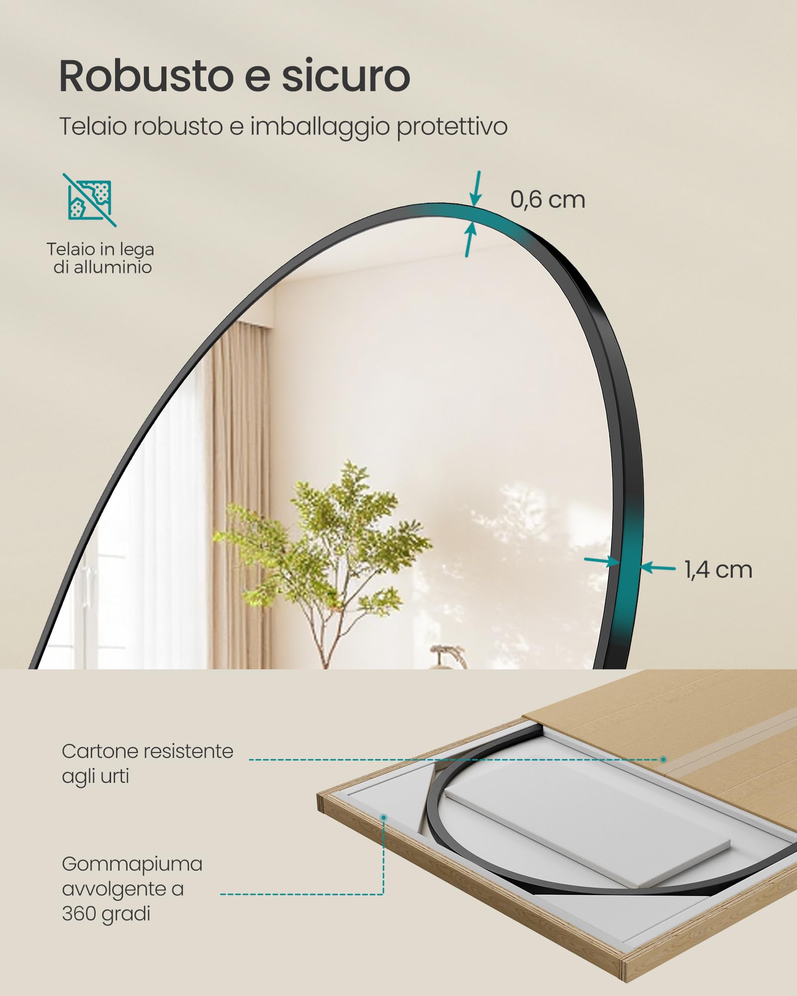 Songmics LFM051BD01 Specchio Intero Arco 160x50 Nero Vetro
