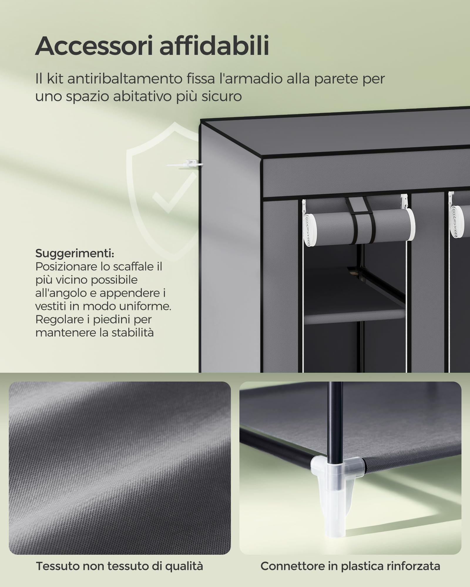 Songmics LSF03G armadio tessuto 150x45x175 cm grigio 12 ripiani