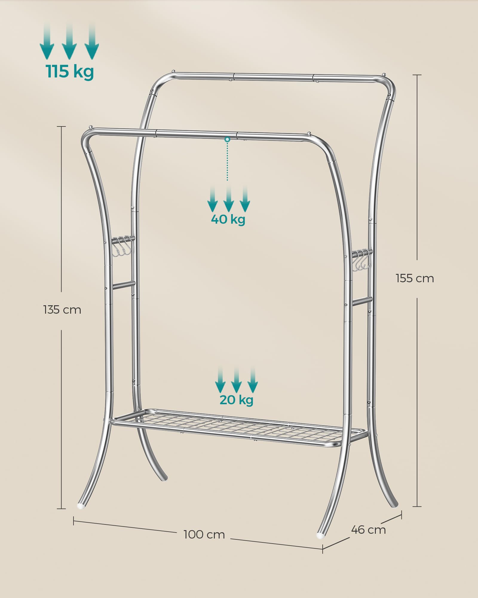 Songmics stand appendiabiti doppio acciaio 6 ganci