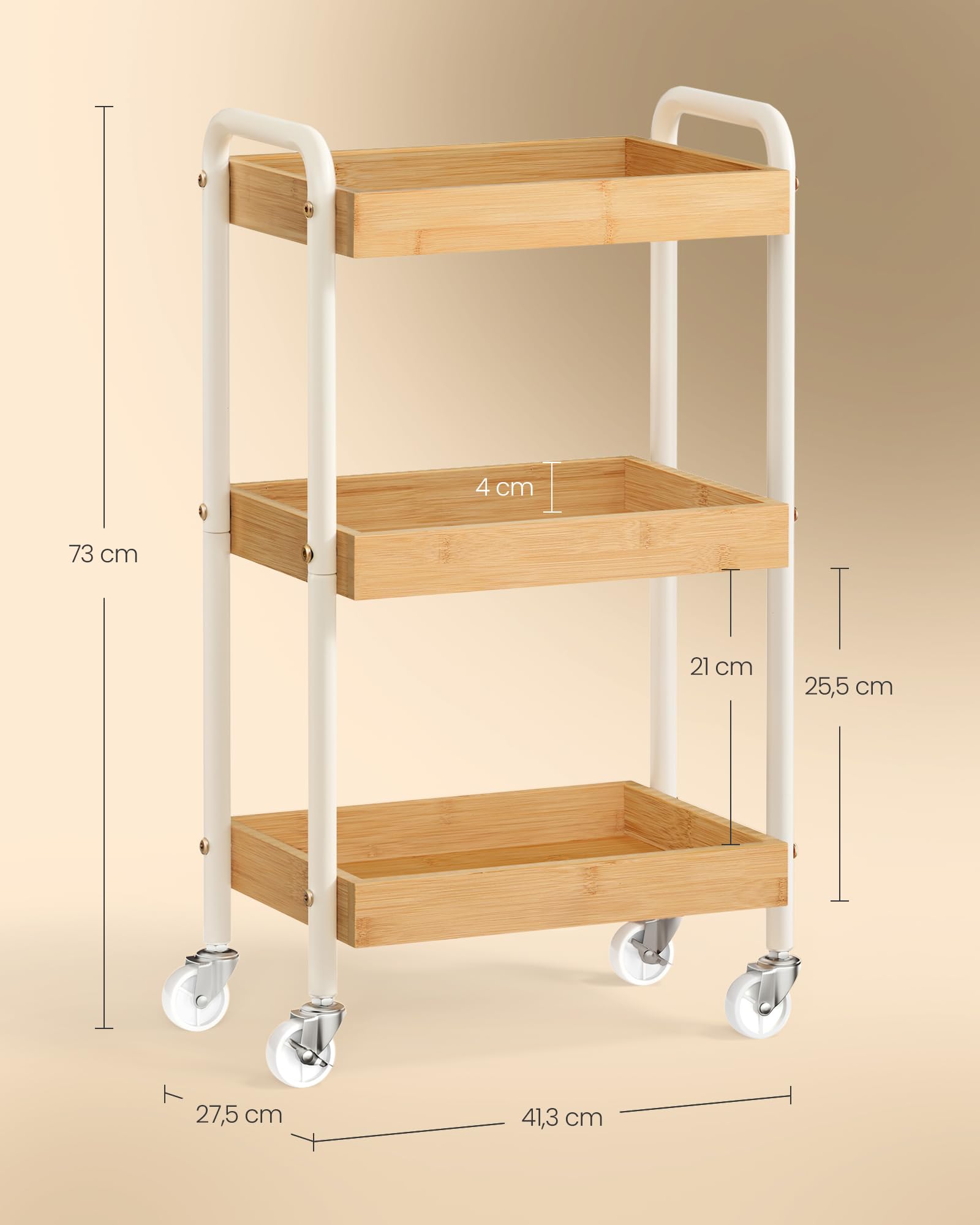 Songmics LRC081YL01 carrello 3 ripiani beige con ruote