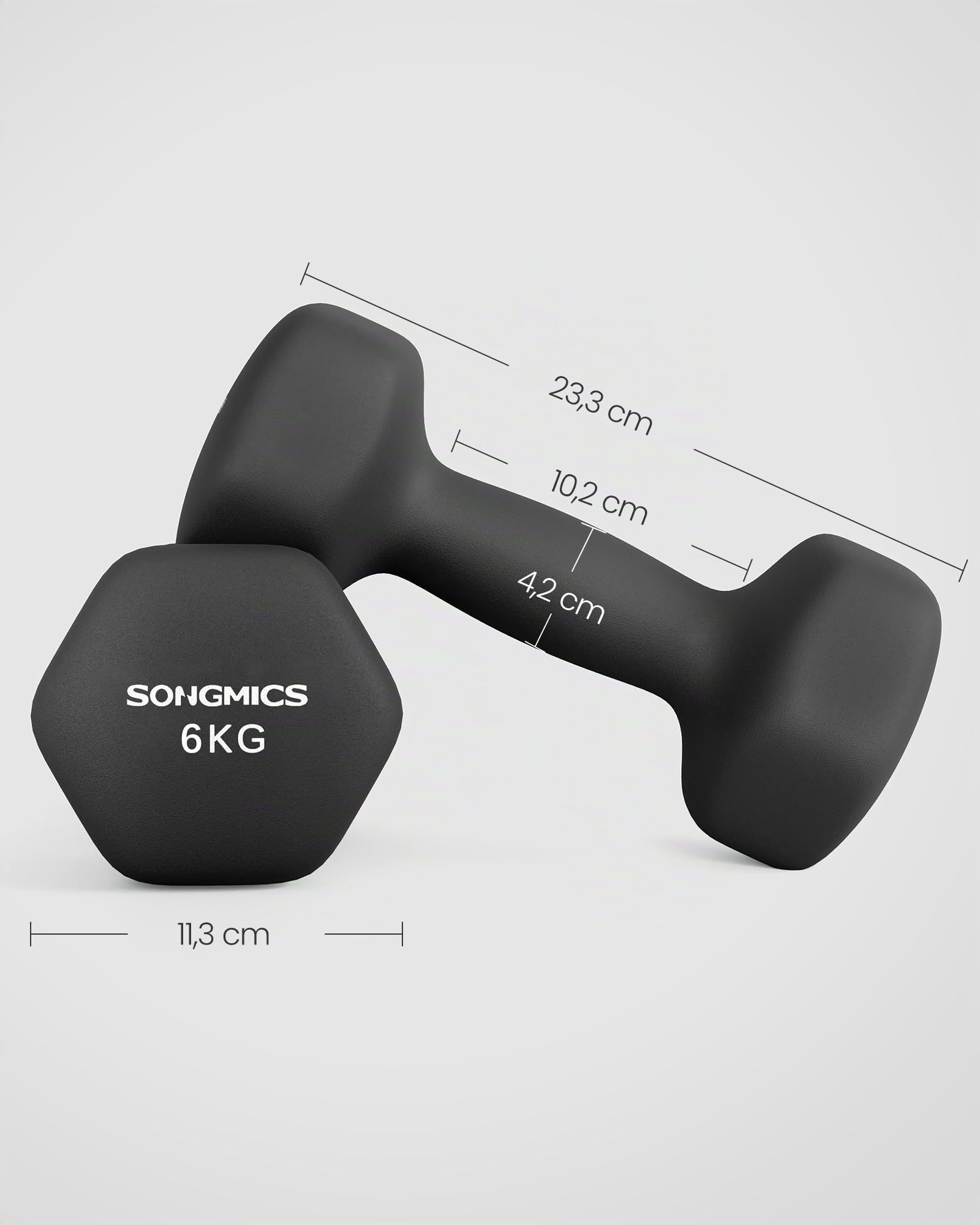 Songmics Set 2 Manubri Esagonali Neoprene 2x8 kg Nero