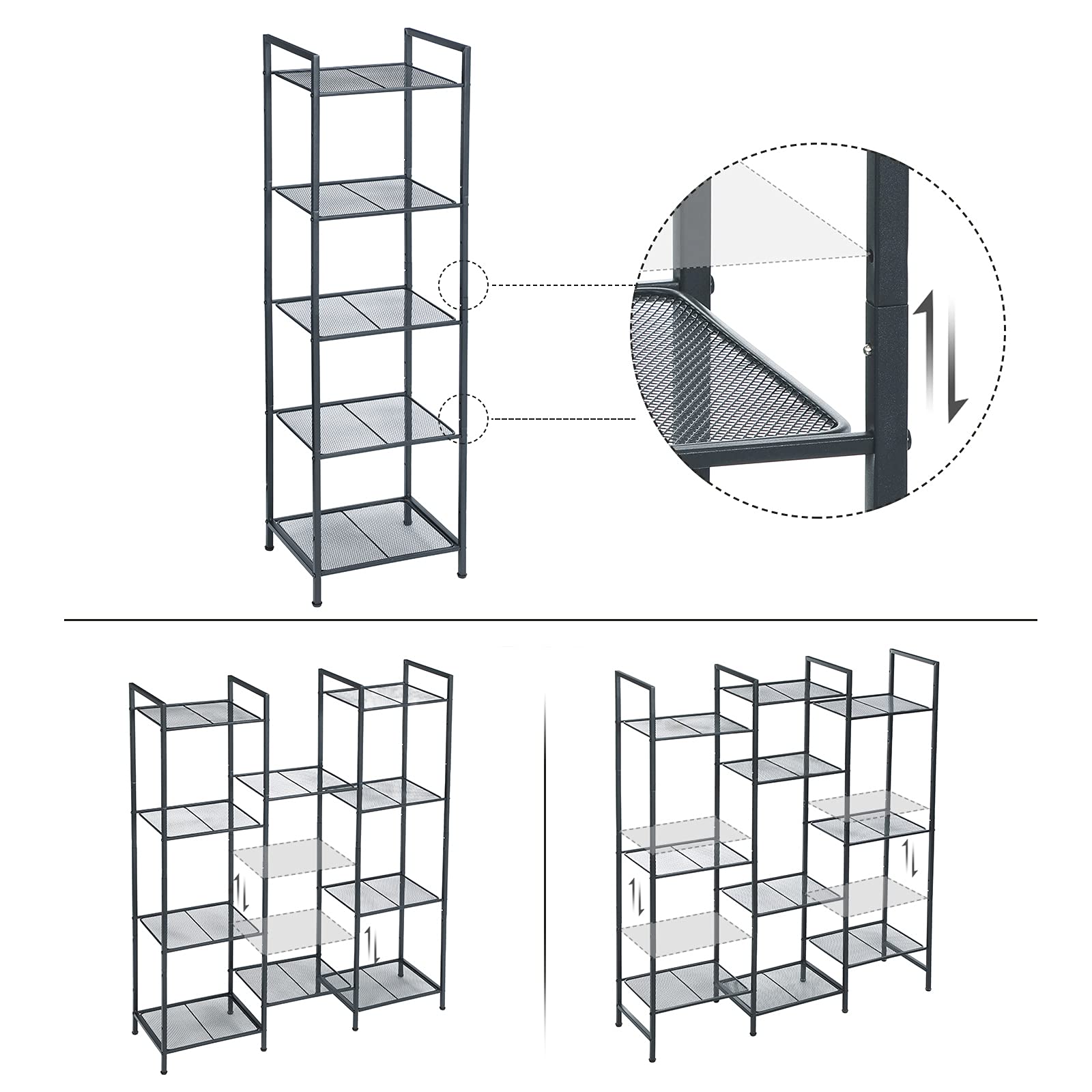 Songmics BSC35BK scaffale 5 ripiani nero 38x30x128 cm rete