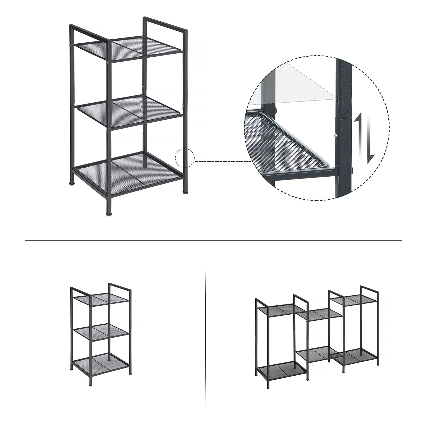 Songmics BSC33BK scaffale 3 ripiani nero 38x30x72 cm rete