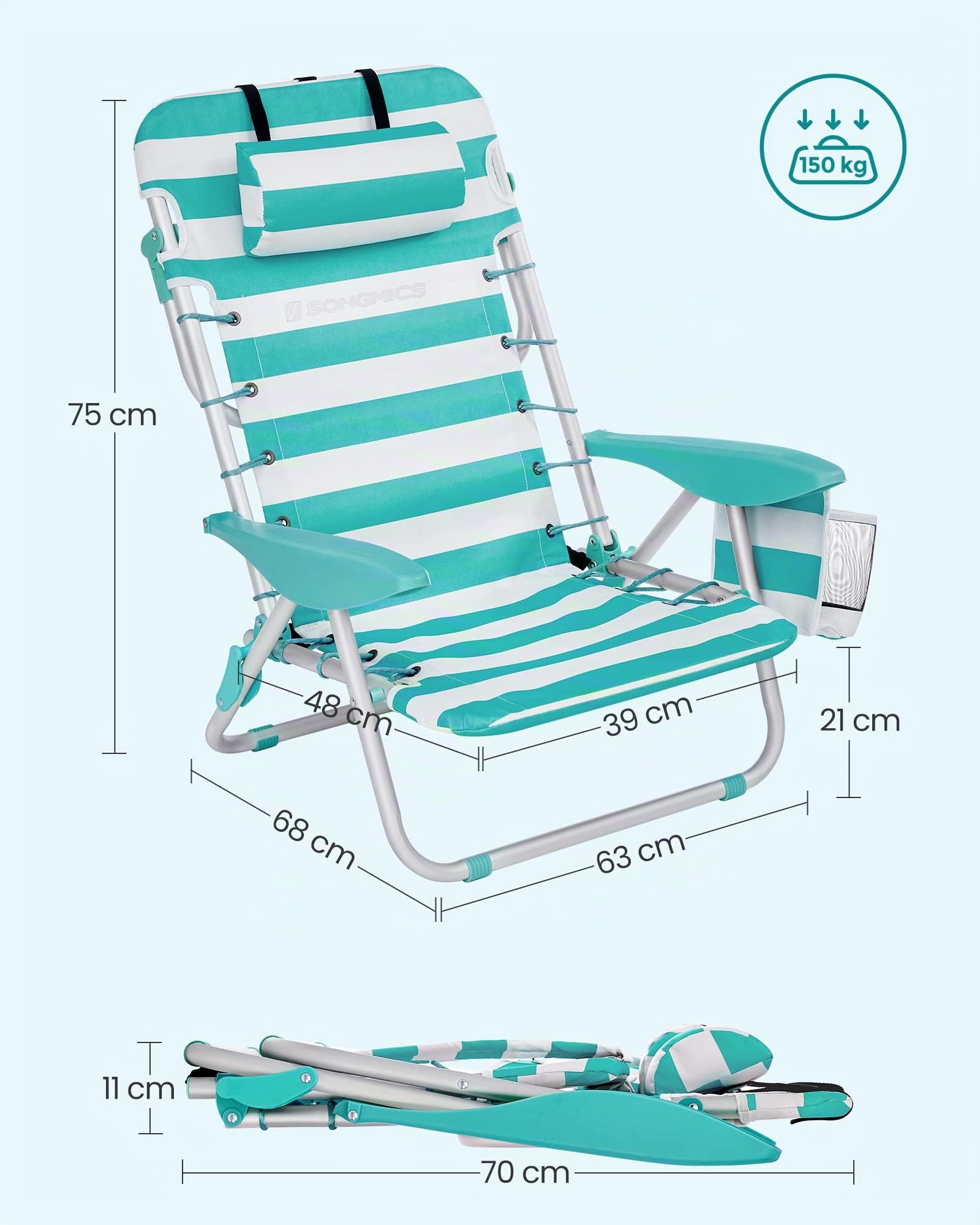 Songmics GCB62JW sedia spiaggia pieghevole verde 150 kg