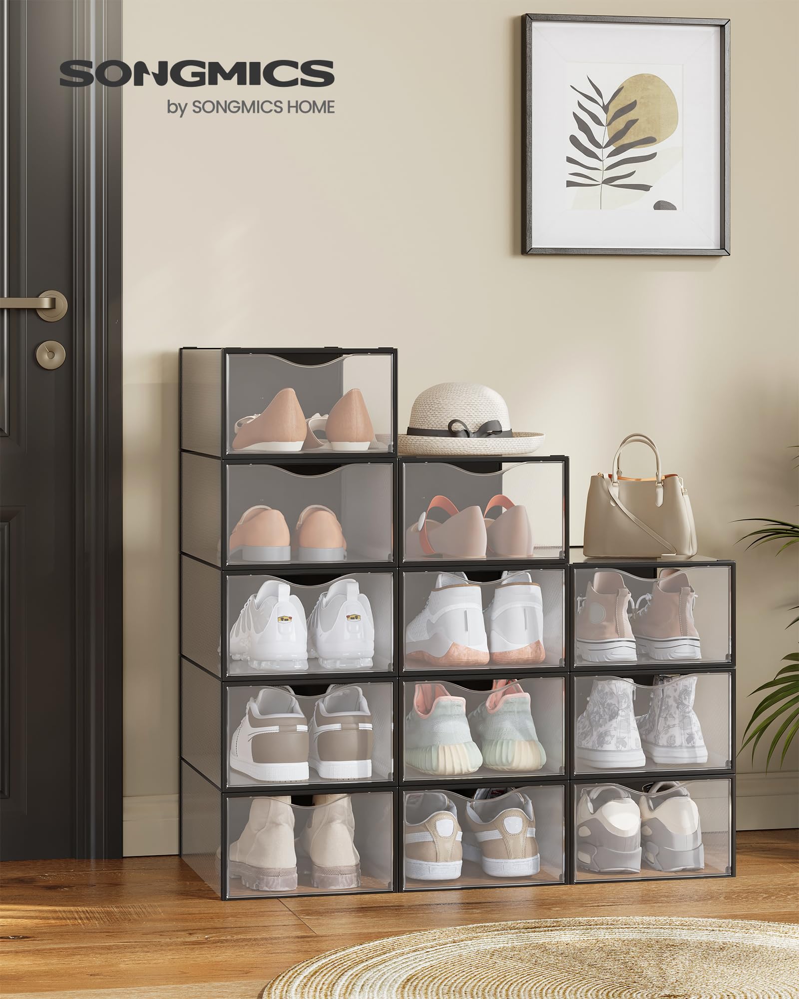 Songmics LSP312B01 scatole scarpe trasparenti 12 pezzi nere