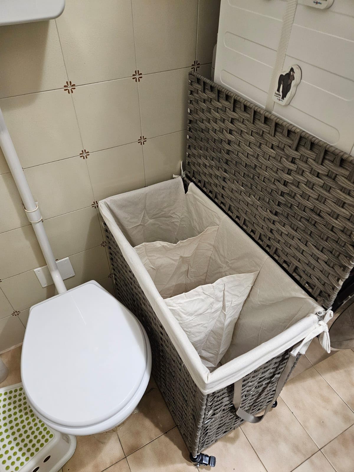 Songmics Cesto Portabiancheria 140L Grigio 3 Scomparti con Ruote