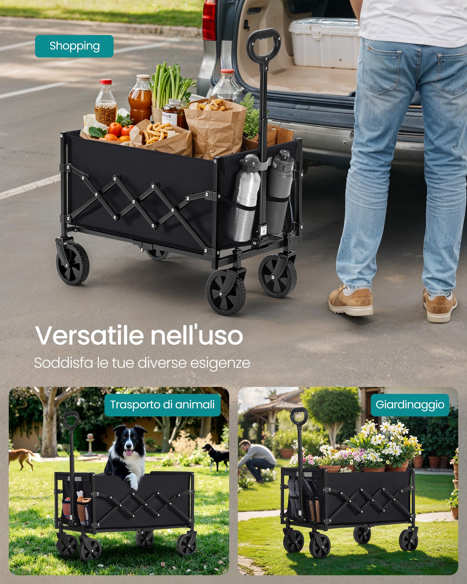 Songmics GFW909B01 carrello pieghevole 90 L nero portata 180 kg