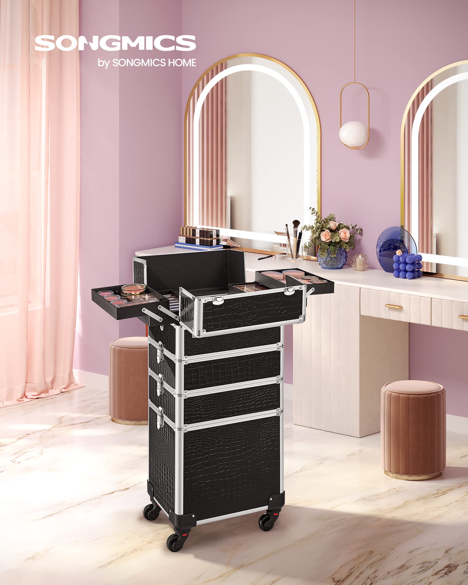 Songmics JHZ06B Trolley Make Up Nero 4in1 35x25x79