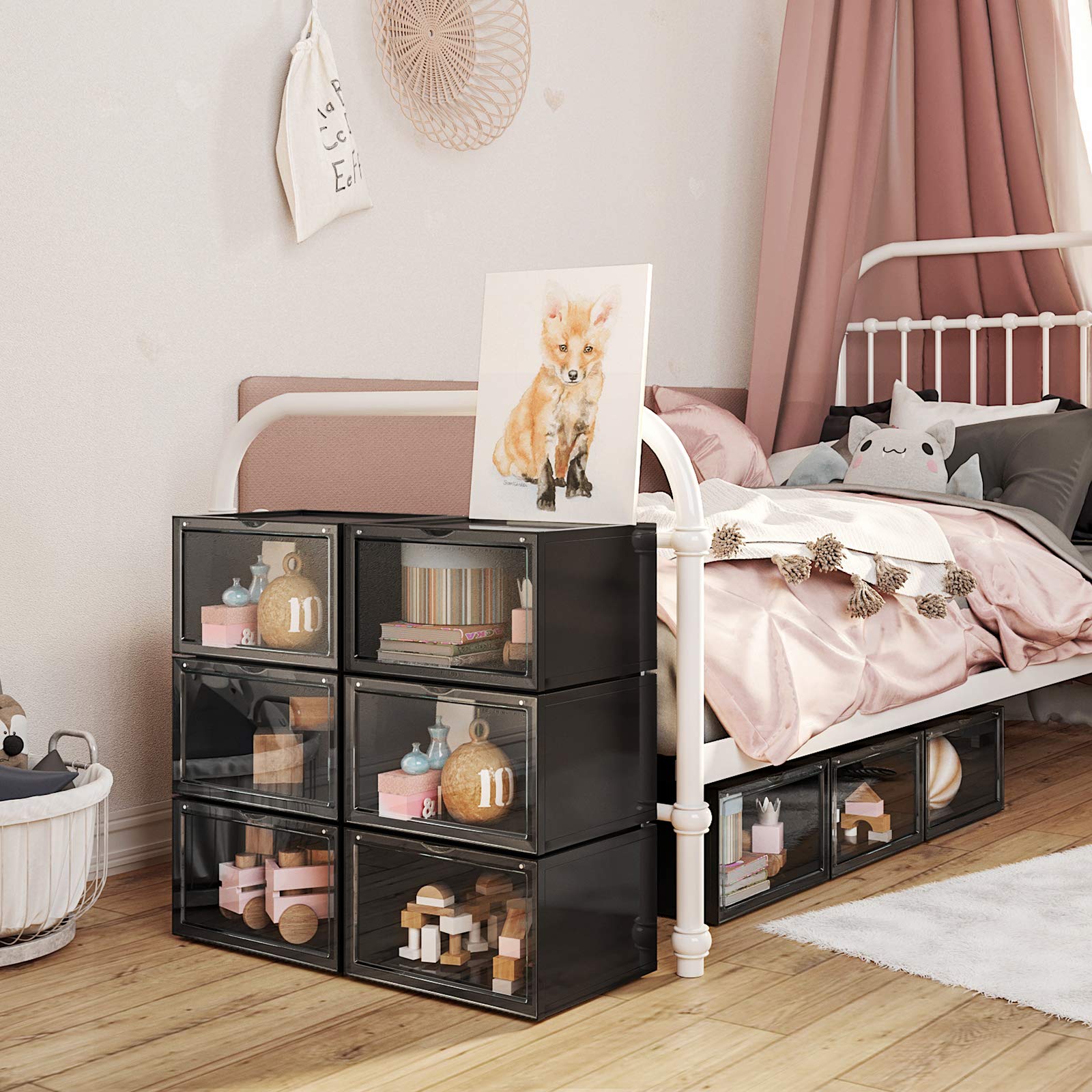 SONGMICS LSP03CB Scatole Portascarpe Nero 3 Pezzi impilabili