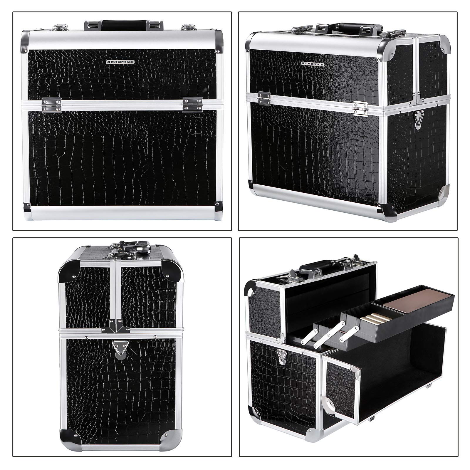 Songmics Grand Beauty Case valigetta trucchi 36,5x22x35 con specchio