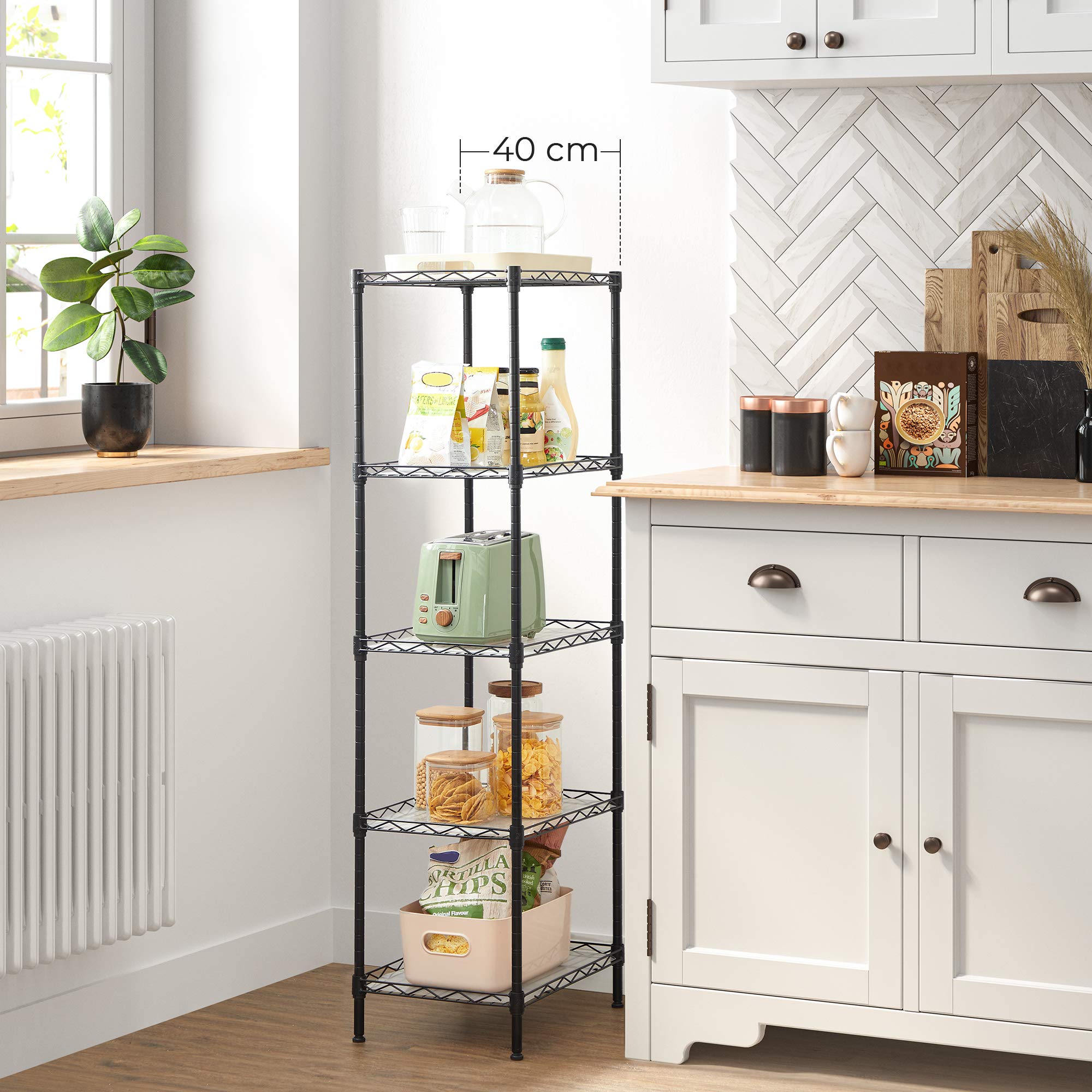 Songmics LGR115B01 scaffale cucina nero 5 ripiani