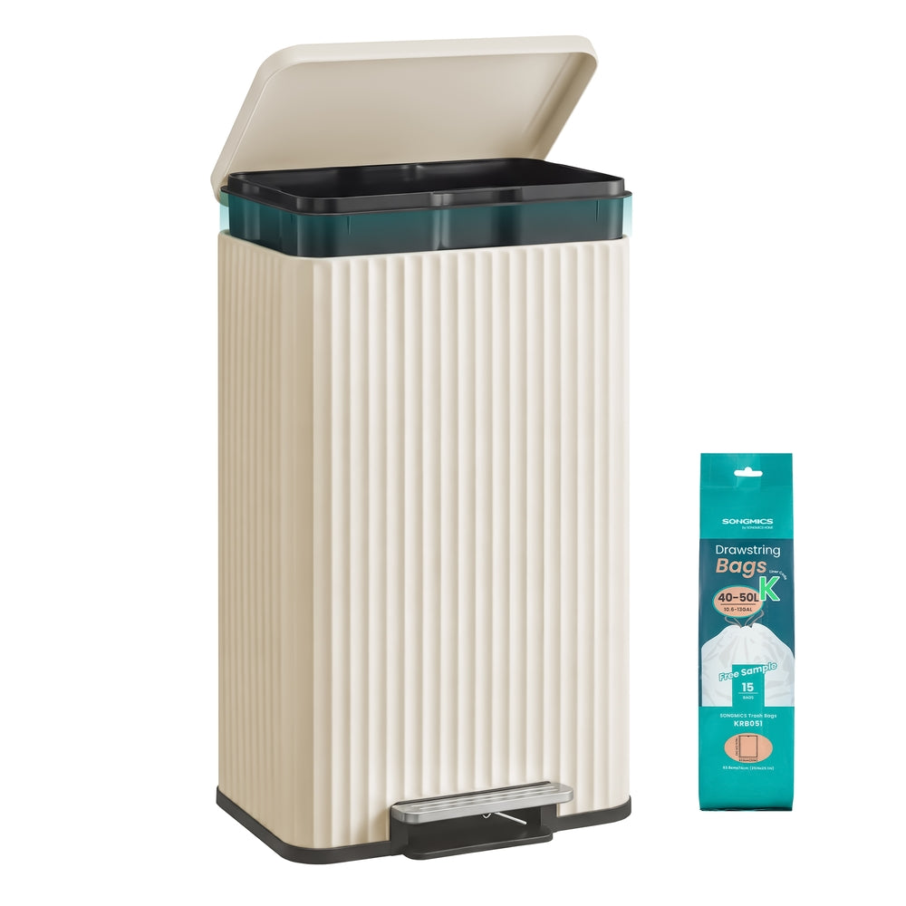 Songmics ULTB586WZ01 Pattumiera Acciaio 50 L Bianco Pedale