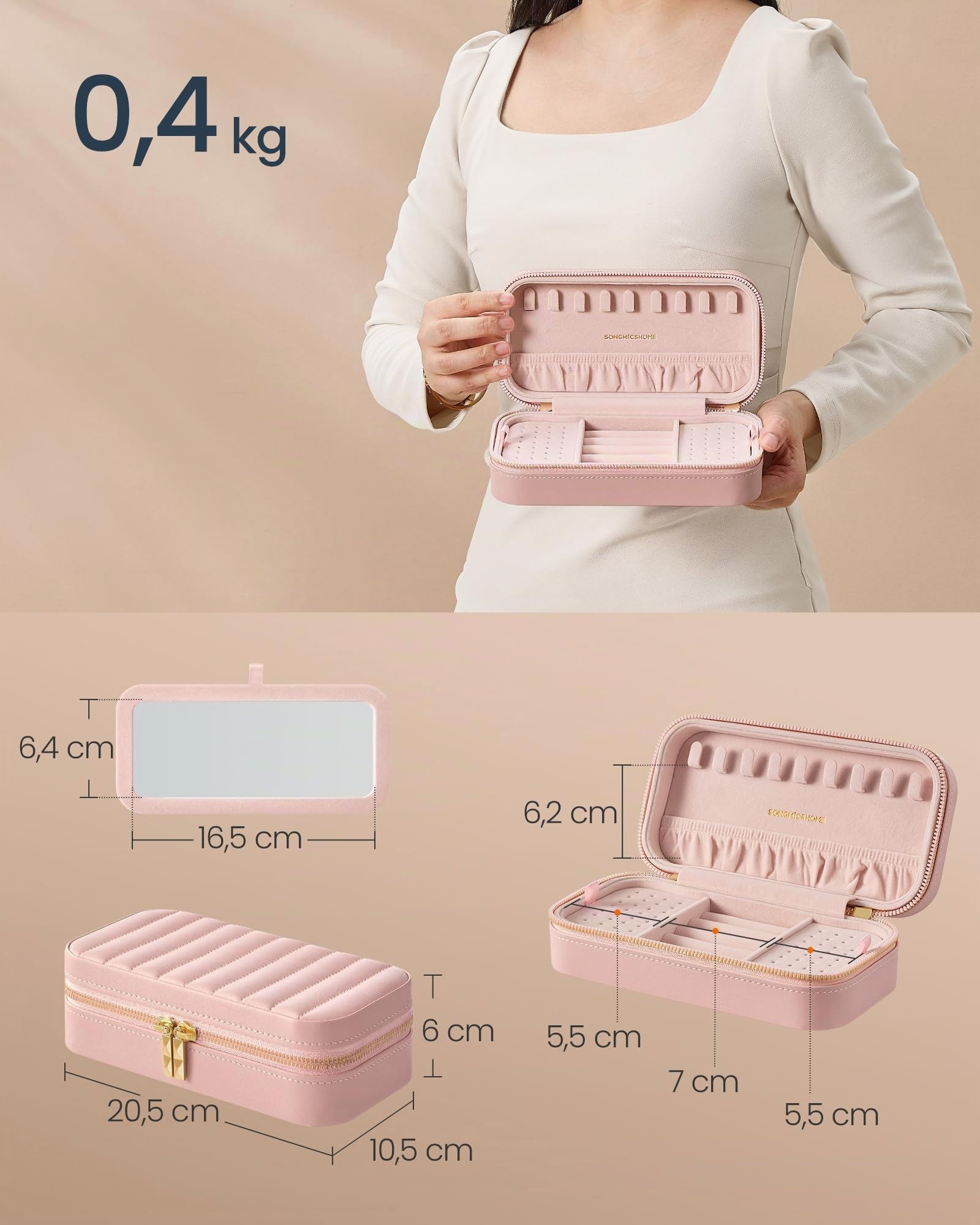 Songmics Anah JBC180S01 portagioie viaggio rosa con specchio