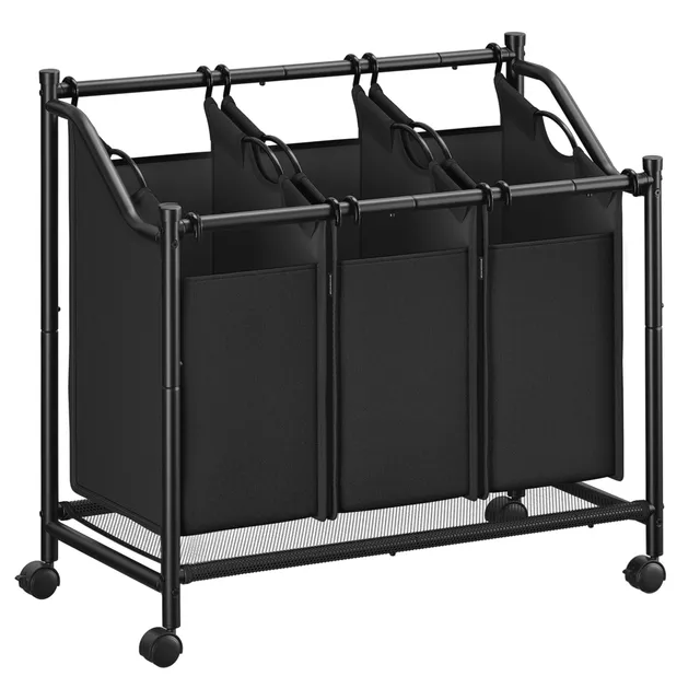 Songmics RLS102B01 carrello portabiancheria 3x45L nero con ruote