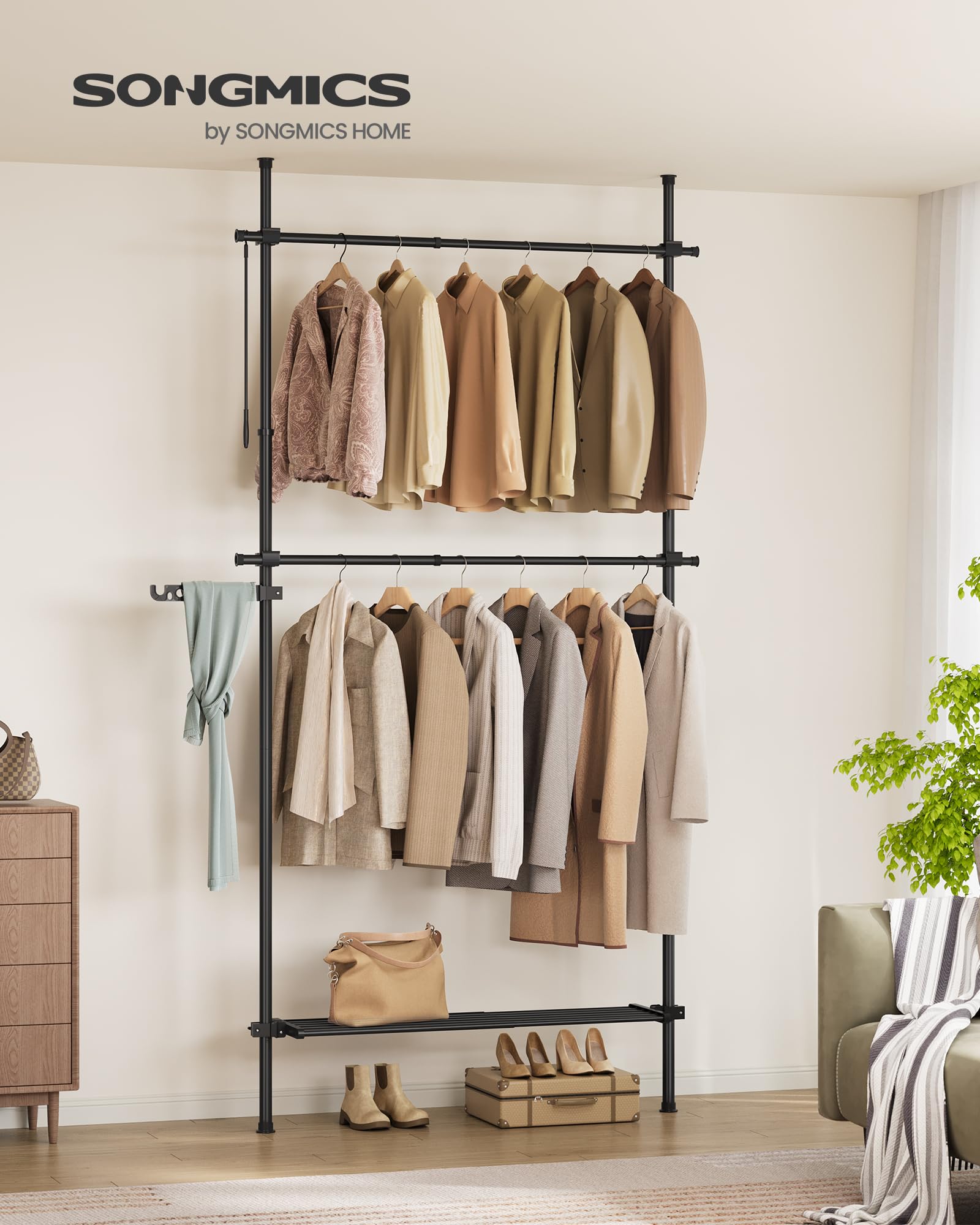 Songmics HSR136B01 appendiabiti pavimento-soffitto nero opaco