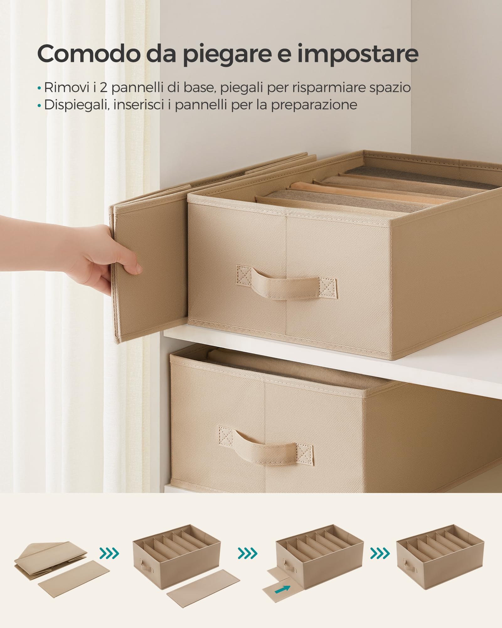 Songmics RUS009K01 set 4 organizer 6 scomparti beige sabbia