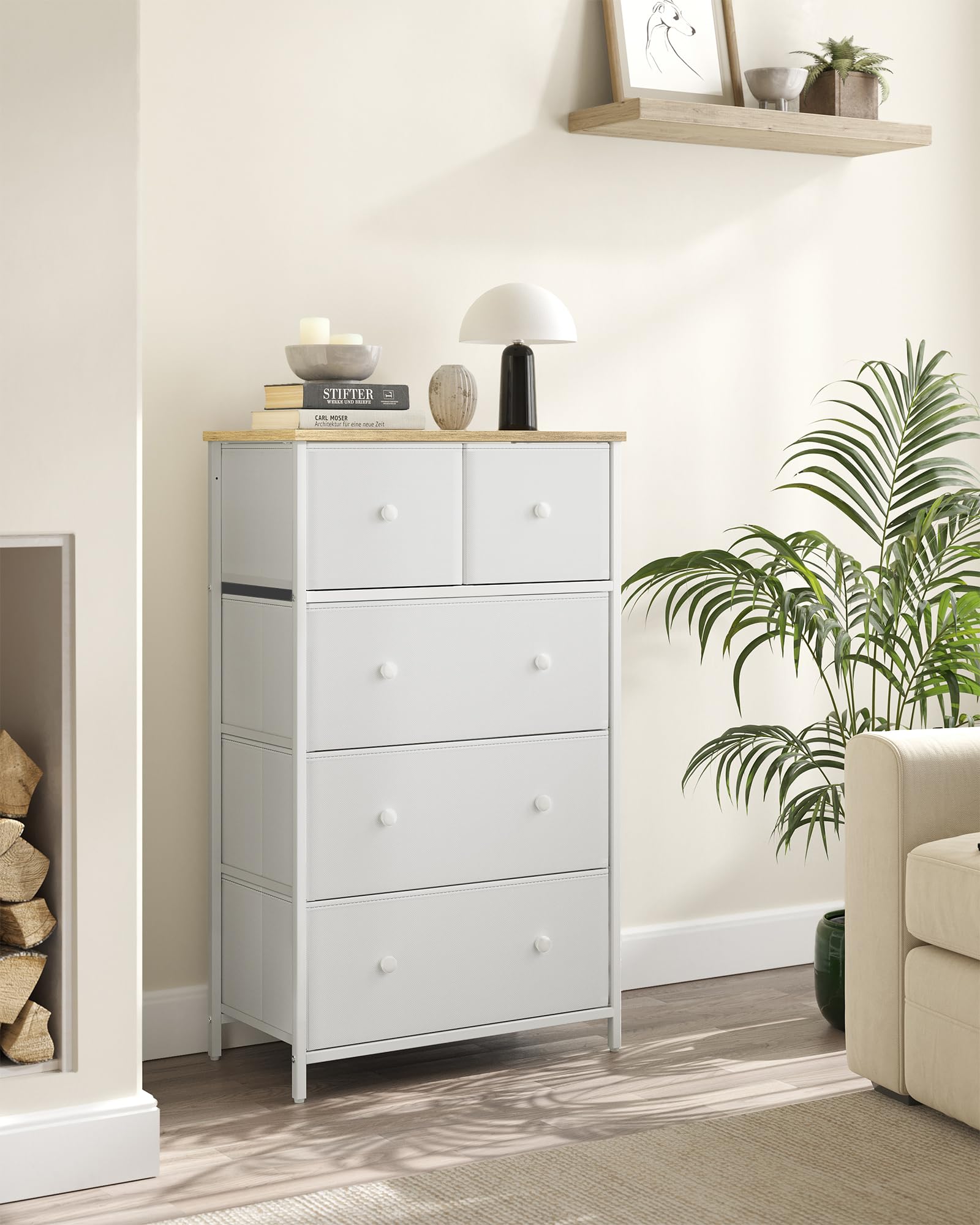 Songmics Bellah LTS514WH01 cassettiera 5 cassetti bianco rovere