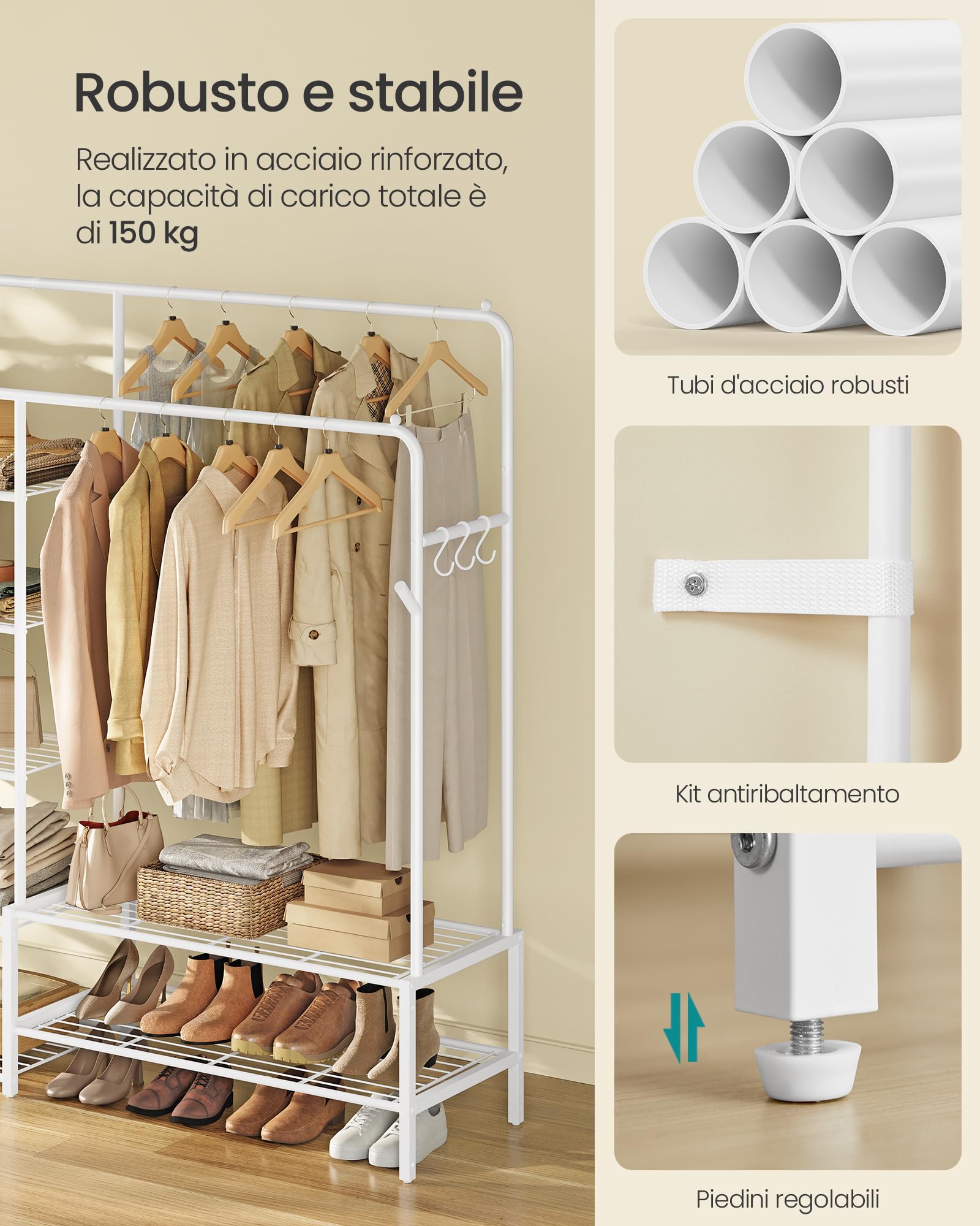 Songmics HSR182WG01 guardaroba aperto bianco 115,8 cm 150 kg