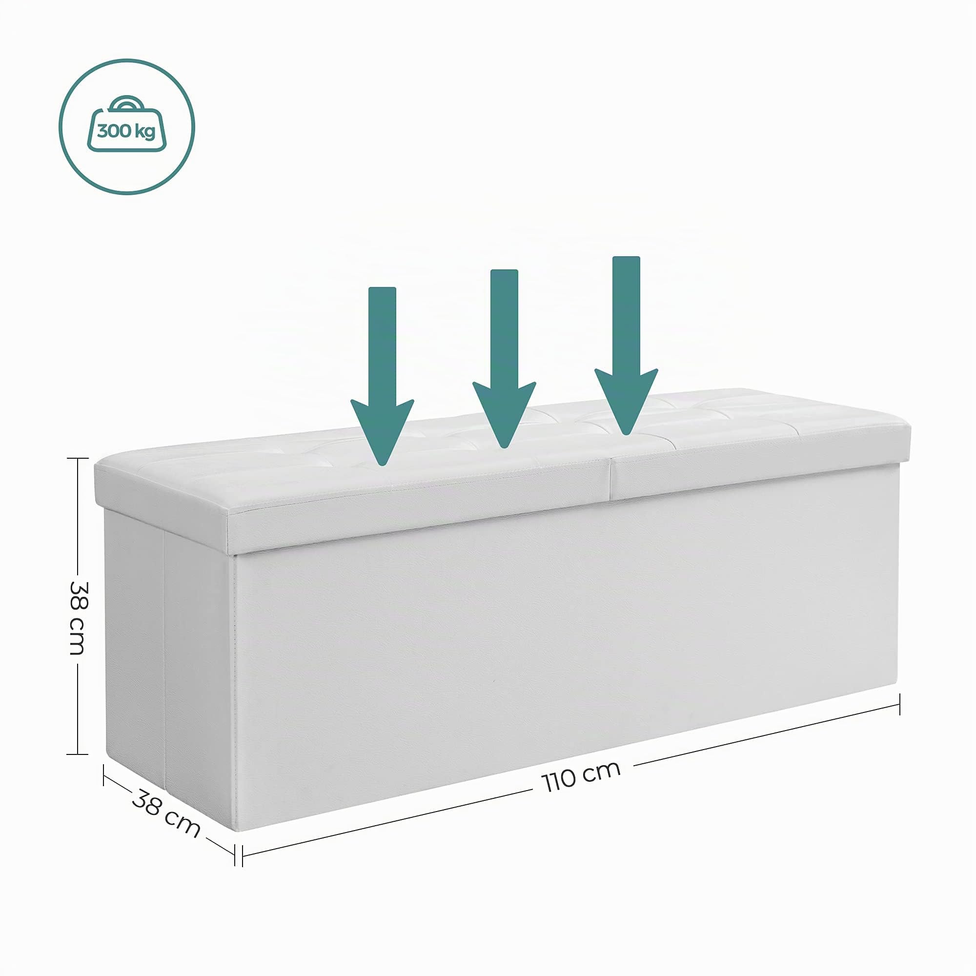 Songmics LSF75WT pouf contenitore bianco 110 cm pieghevole