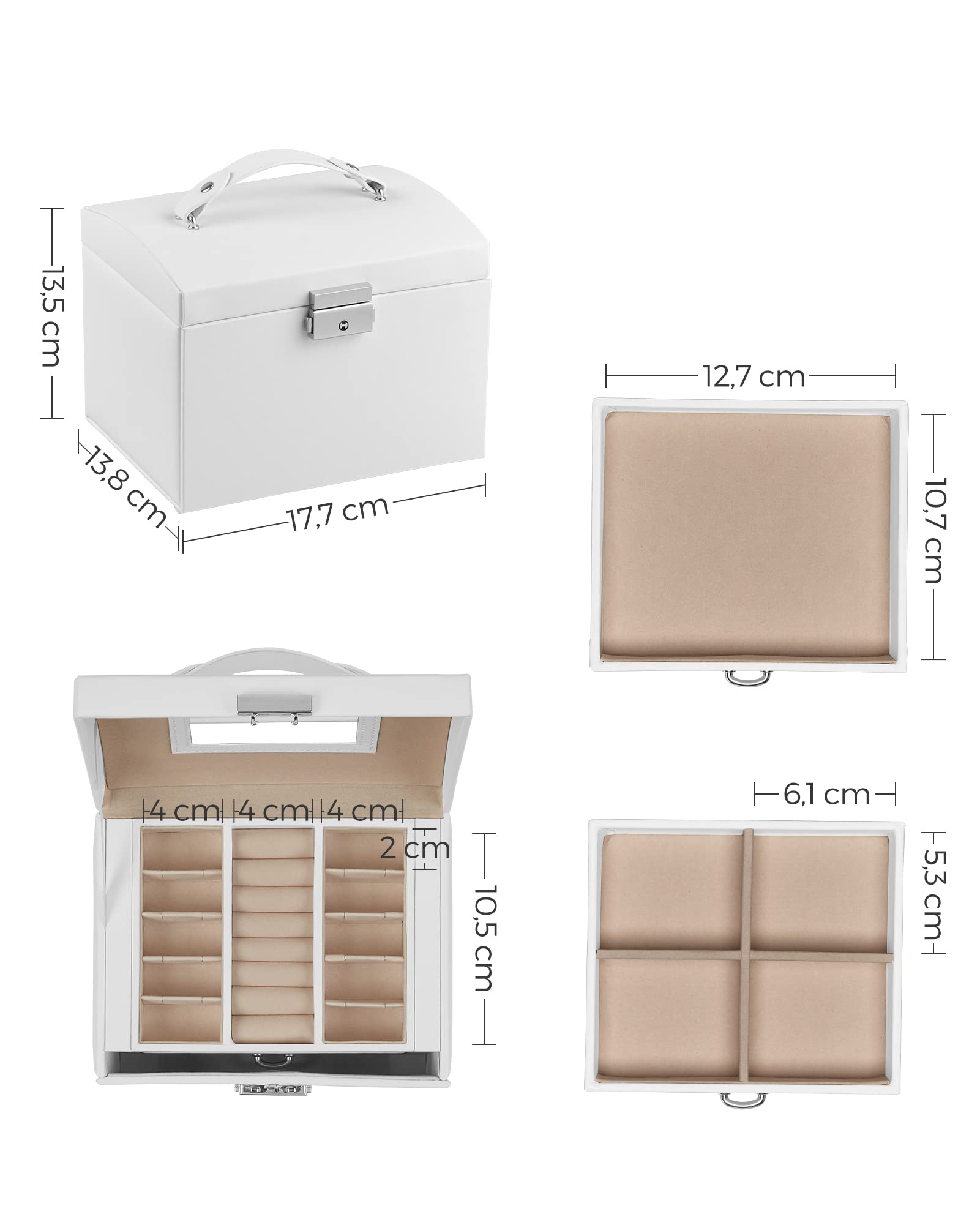 Songmics JBC154W01 scatola portagioie 3 livelli bianco con specchio