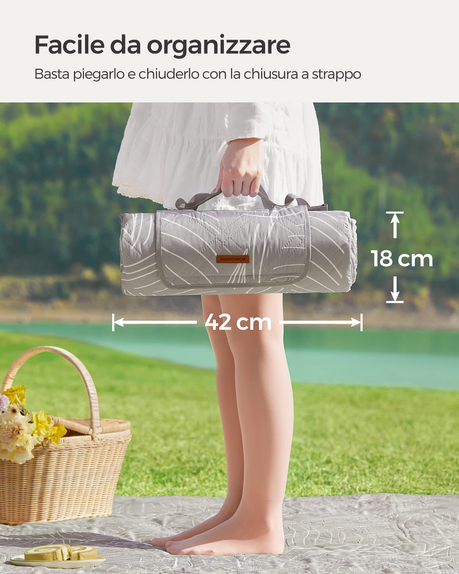 Songmics GCM010B02 Coperta Picnic Beige 200x200 cm 4 Strati