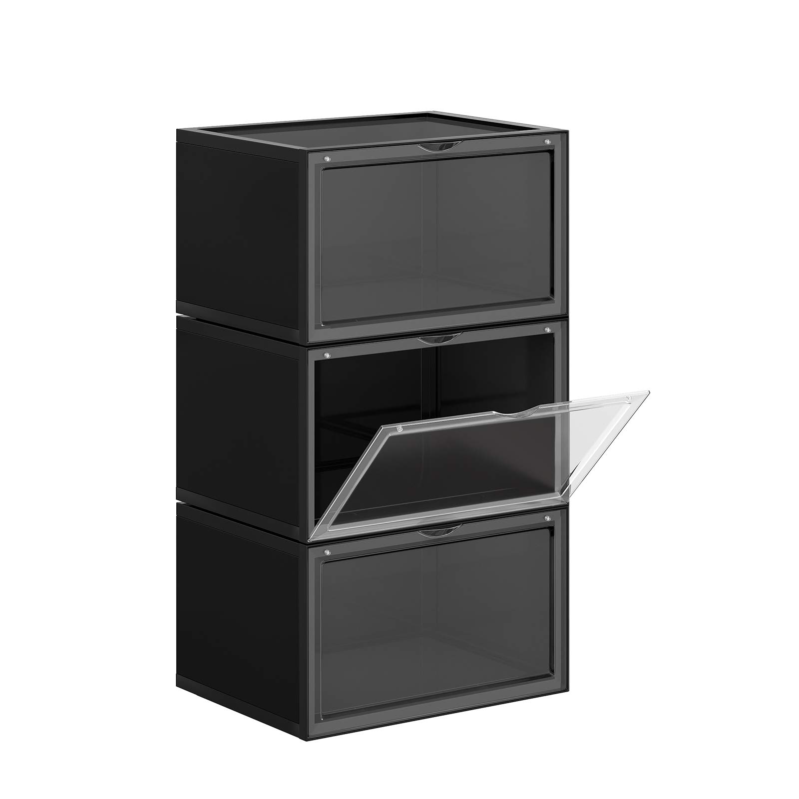 SONGMICS LSP03CB Scatole Portascarpe Nero 3 Pezzi impilabili