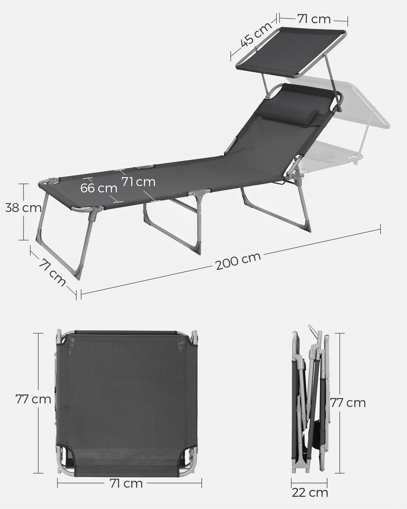 Songmics GCB22GYV2 lettino prendisole antracite 71 cm traspirante