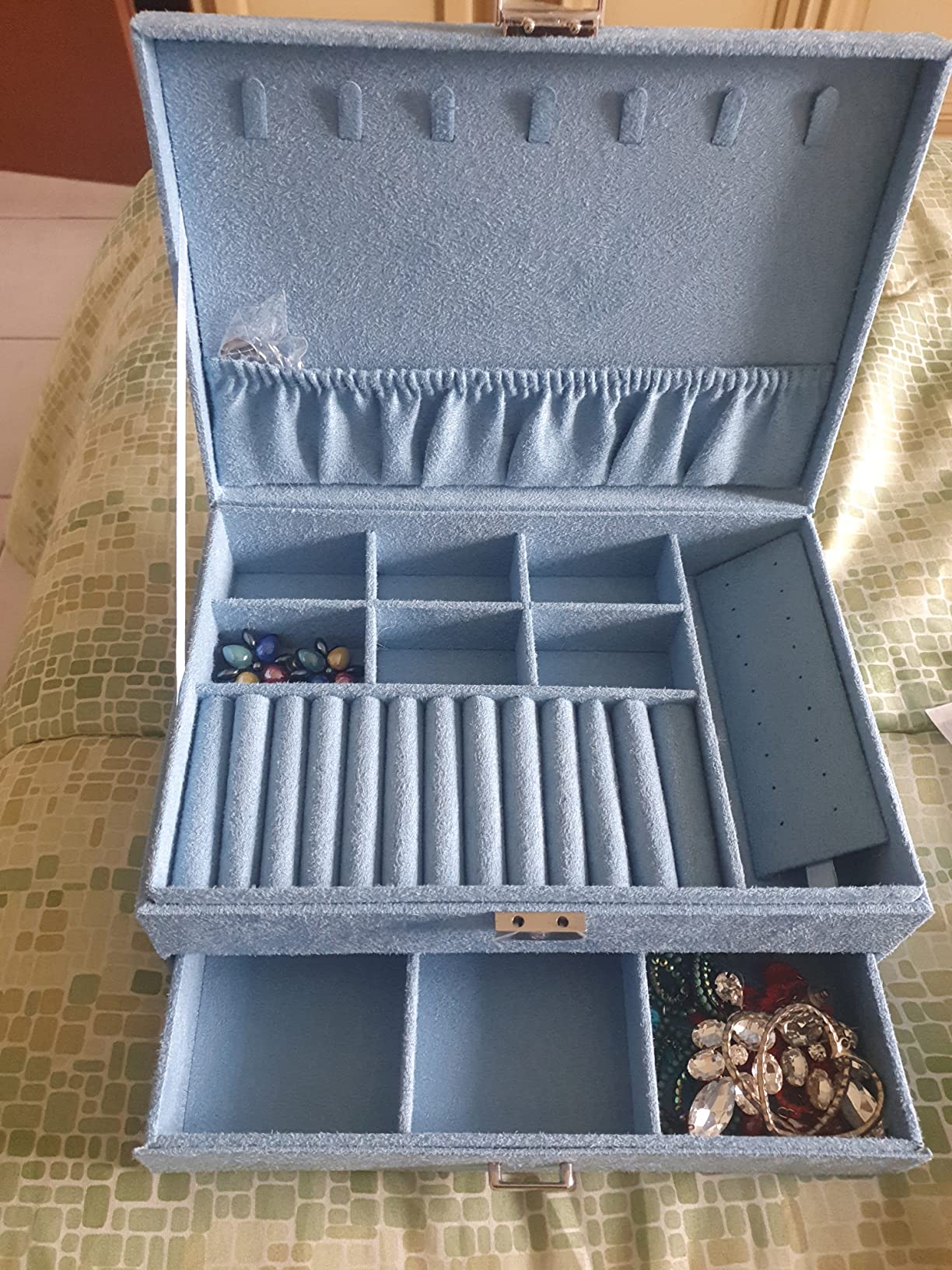 Songmics JBC156Q01 Scatola Portagioie Blu Chiaro con Chiave