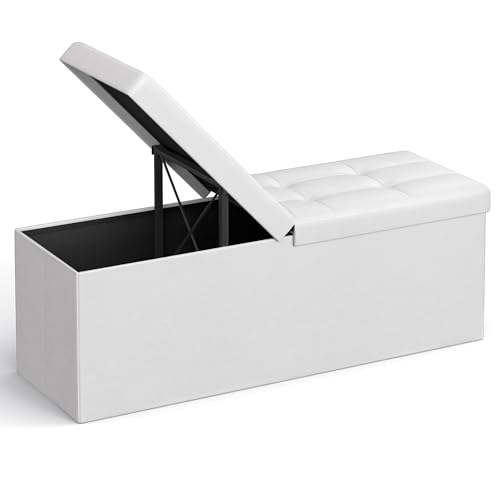 Songmics LSF75WT pouf contenitore bianco 110 cm pieghevole