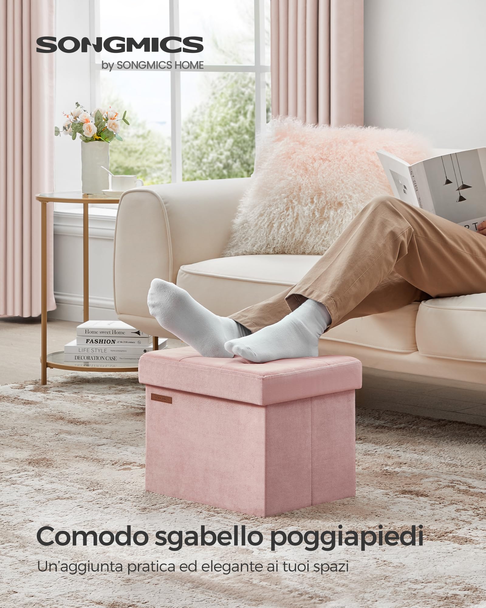 Songmics LSF200R01 pouf contenitore rosa pastello 31x41 cm