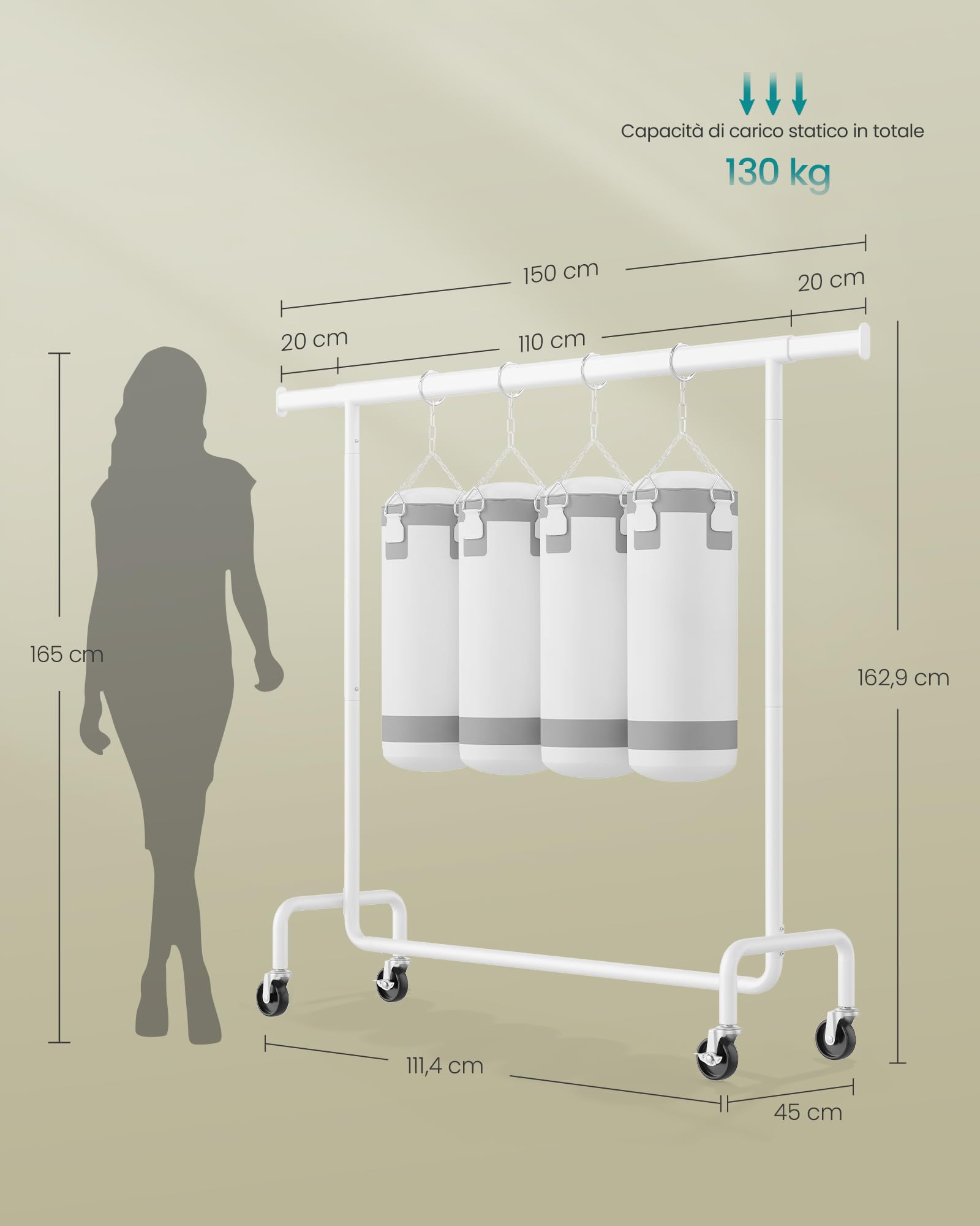Songmics HSR011W01 Stand Appendiabiti Bianco Opaco 110-150 cm
