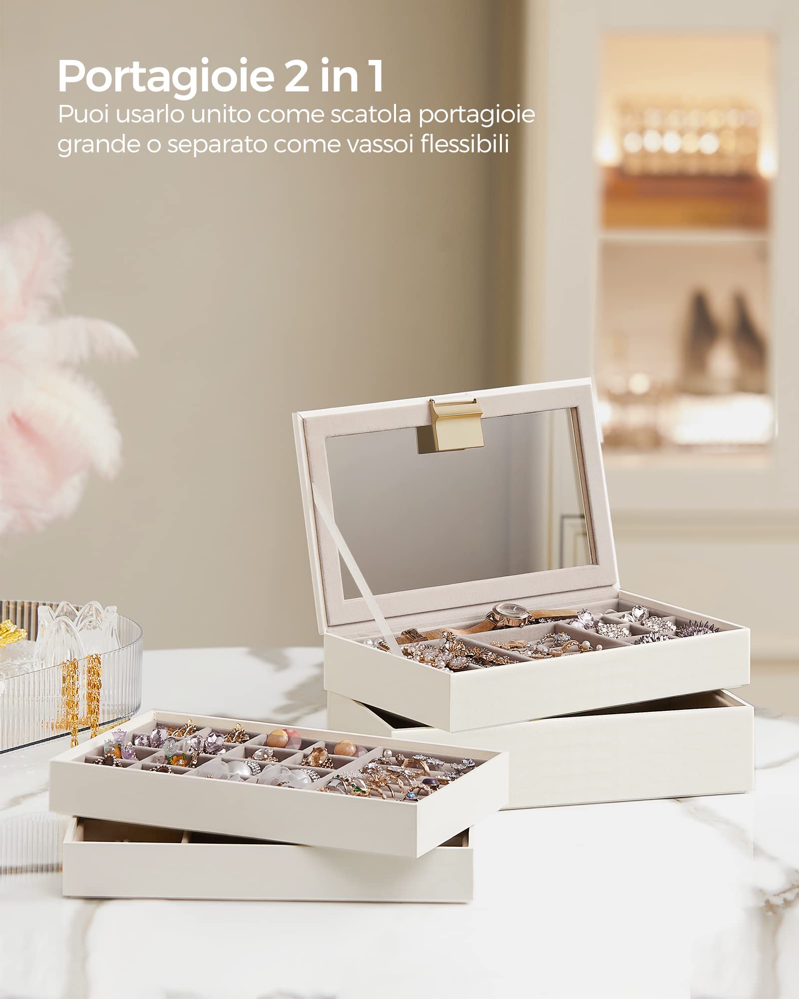 Songmics Gisella JBC164W01 portagioie 4 vassoi bianco nuvola