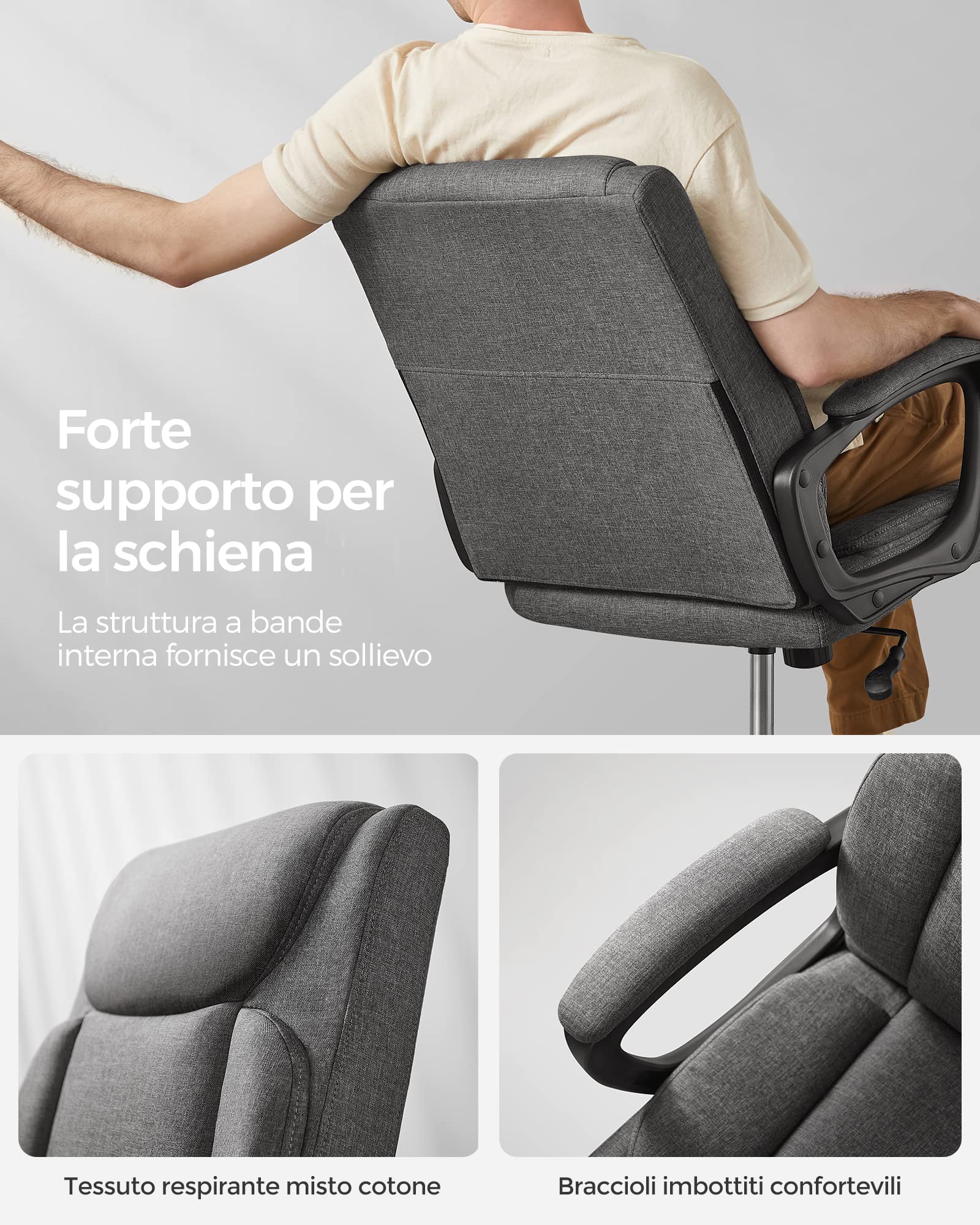 Songmics OBG040G01 sedia ufficio grigia altezza regolabile
