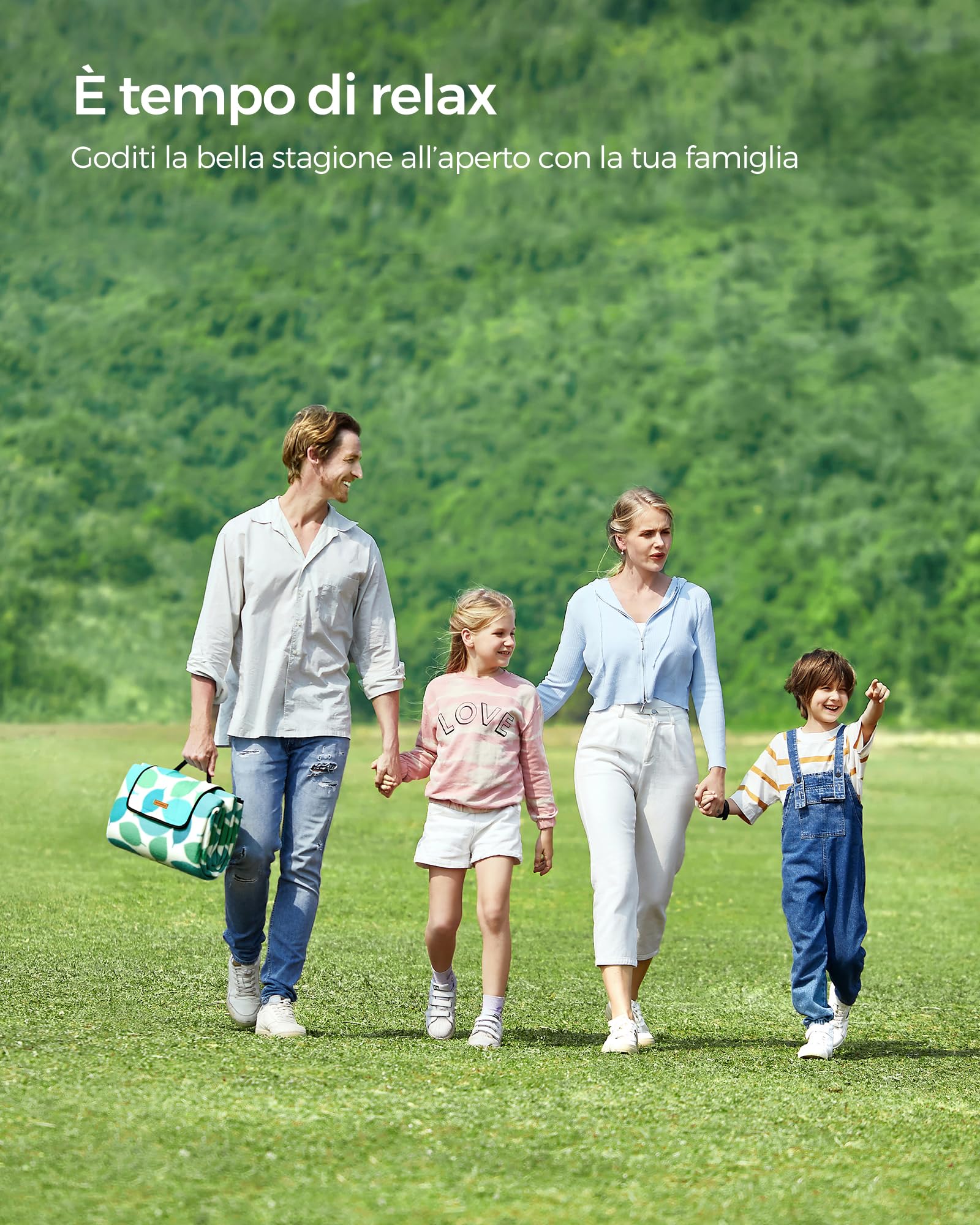Songmics GCM78Y coperta picnic 200x200 foglie impermeabile