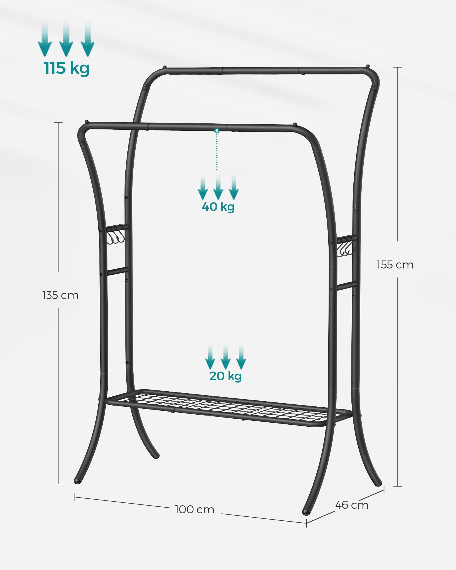 Songmics stand appendiabiti doppio acciaio 6 ganci