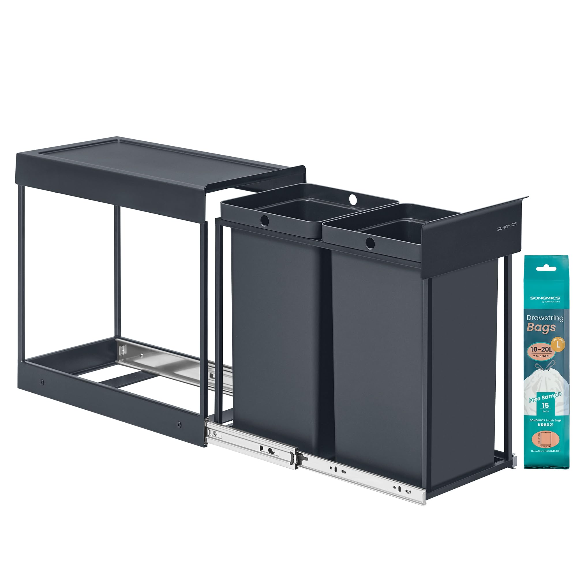 Songmics LTB950B01 pattumiera incasso 2x15 L nera differenziata
