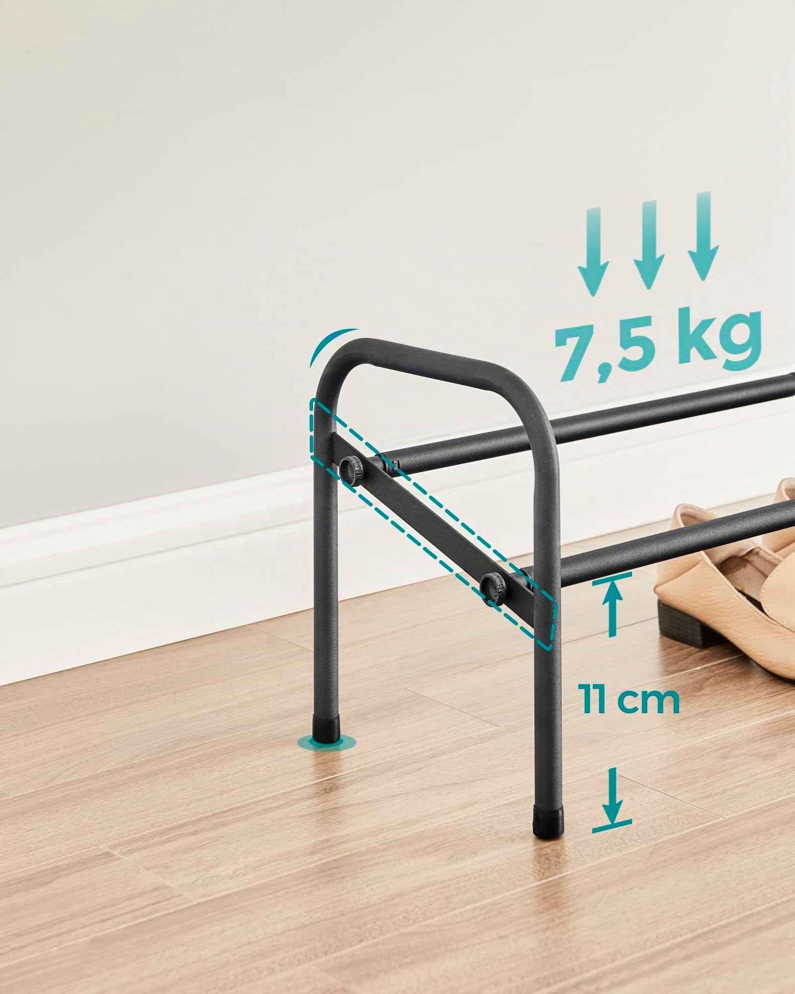 Songmics Scarpiera Espandibile 1 Livello Metallo Nero 58-83 cm