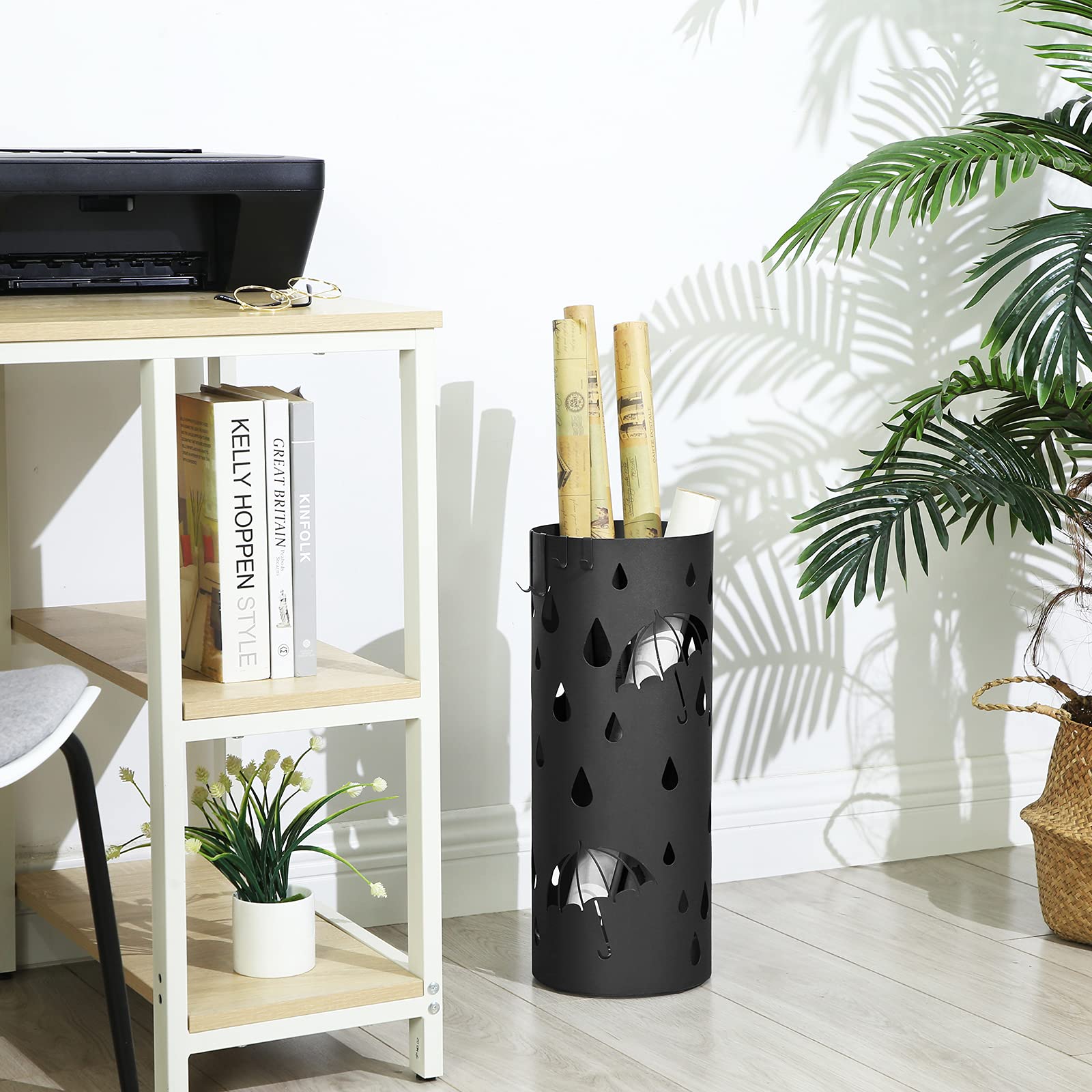 Songmics portaombrelli metallo nero rotondo 19,5x49 cm