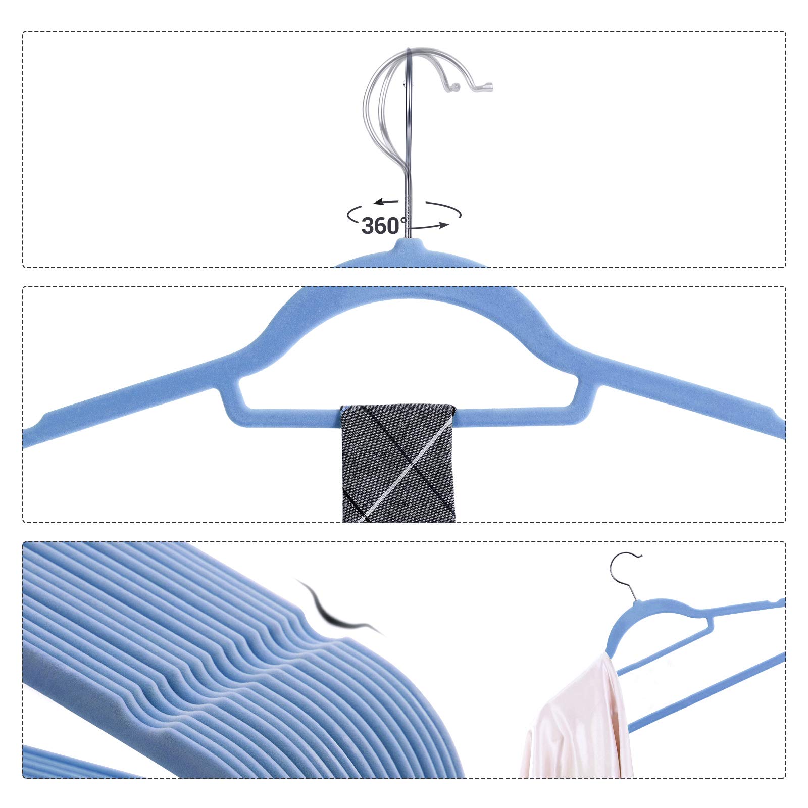 Songmics CRF50IN set 50 grucce velluto azzurro salvaspazio
