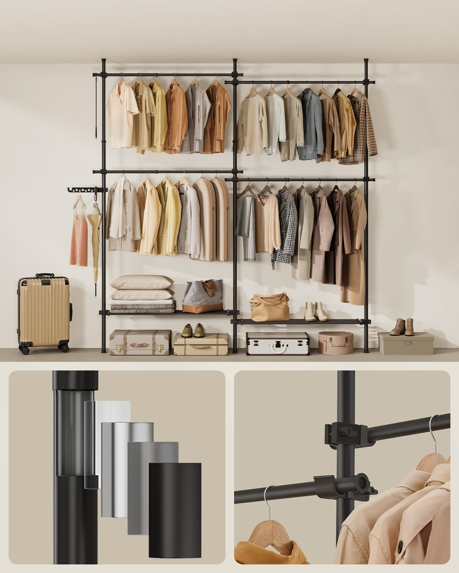 Songmics HSR155B01 armadio aperto nero regolabile