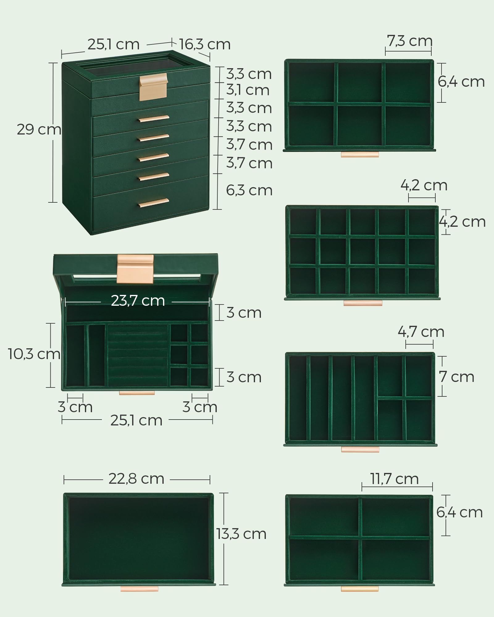 Songmics JBC171C01 portagioie 6 livelli verde con vetro