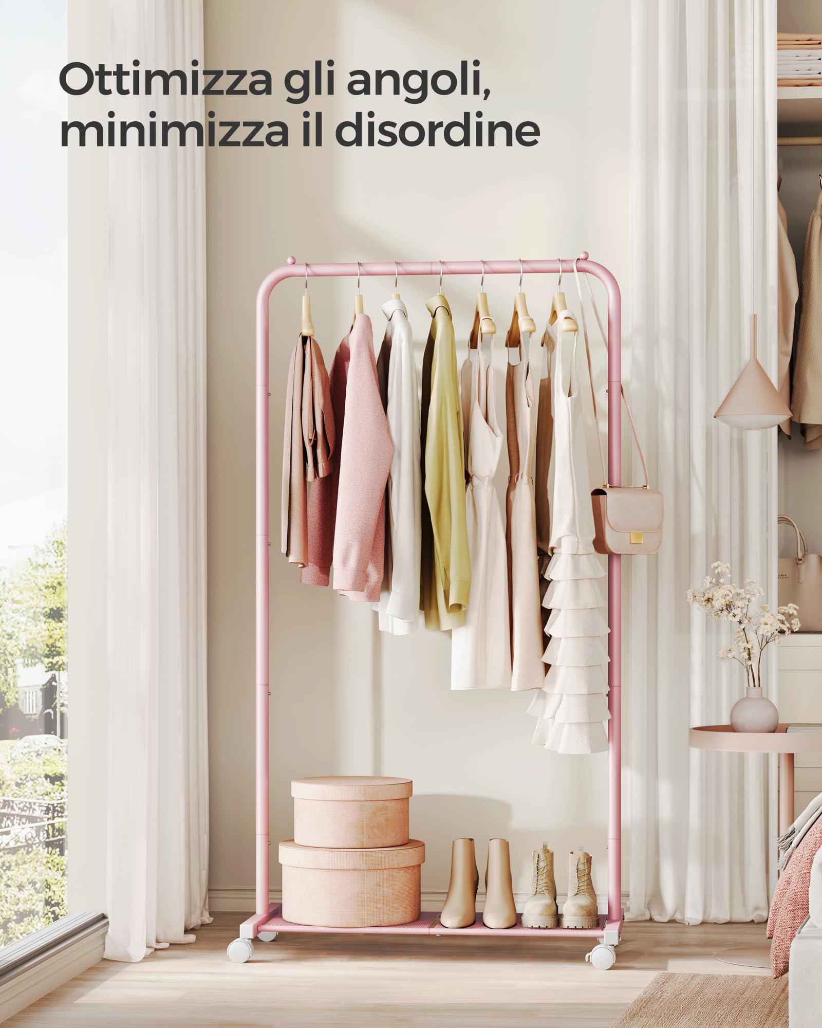 Songmics HSR130R01 stand appendiabiti ruote rosa pastello 74 cm
