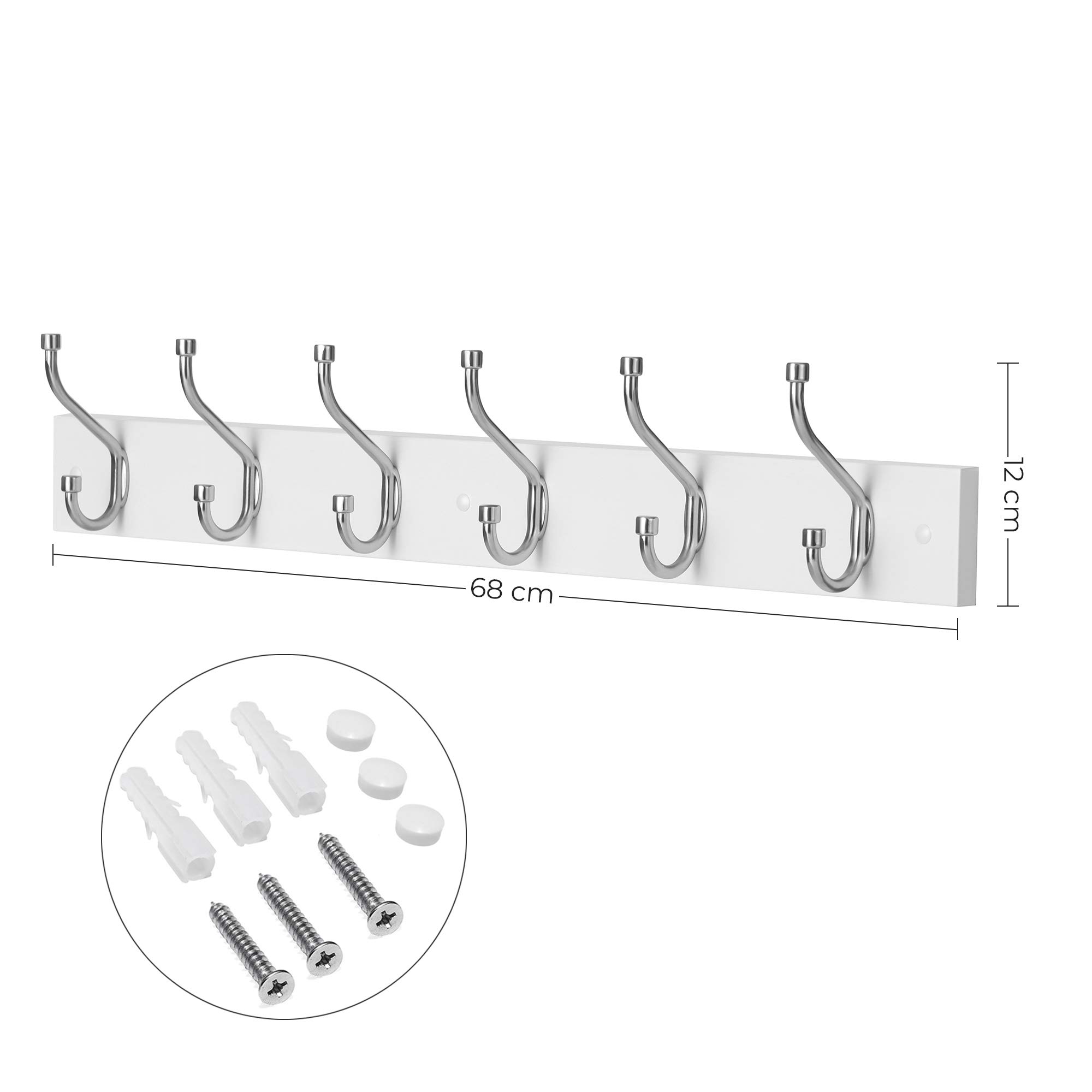 Songmics LHR026E01 appendiabiti da parete bianco 6 ganci metallo