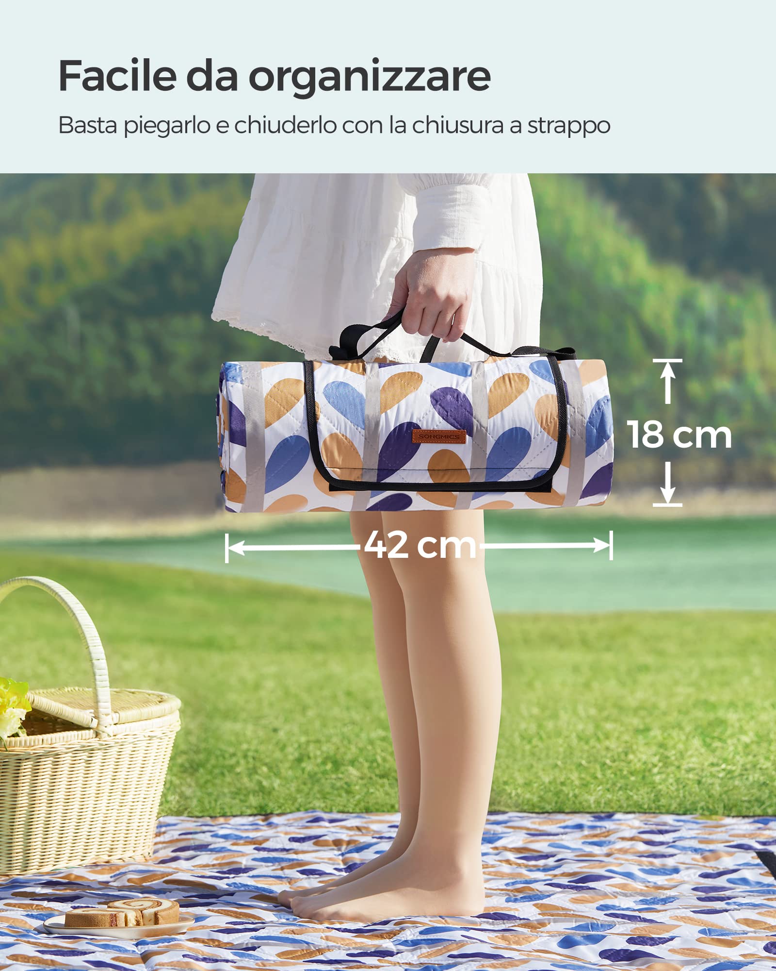 SONGMICS TOMMI GCM87CU telo picnic 200x200 cm impermeabile