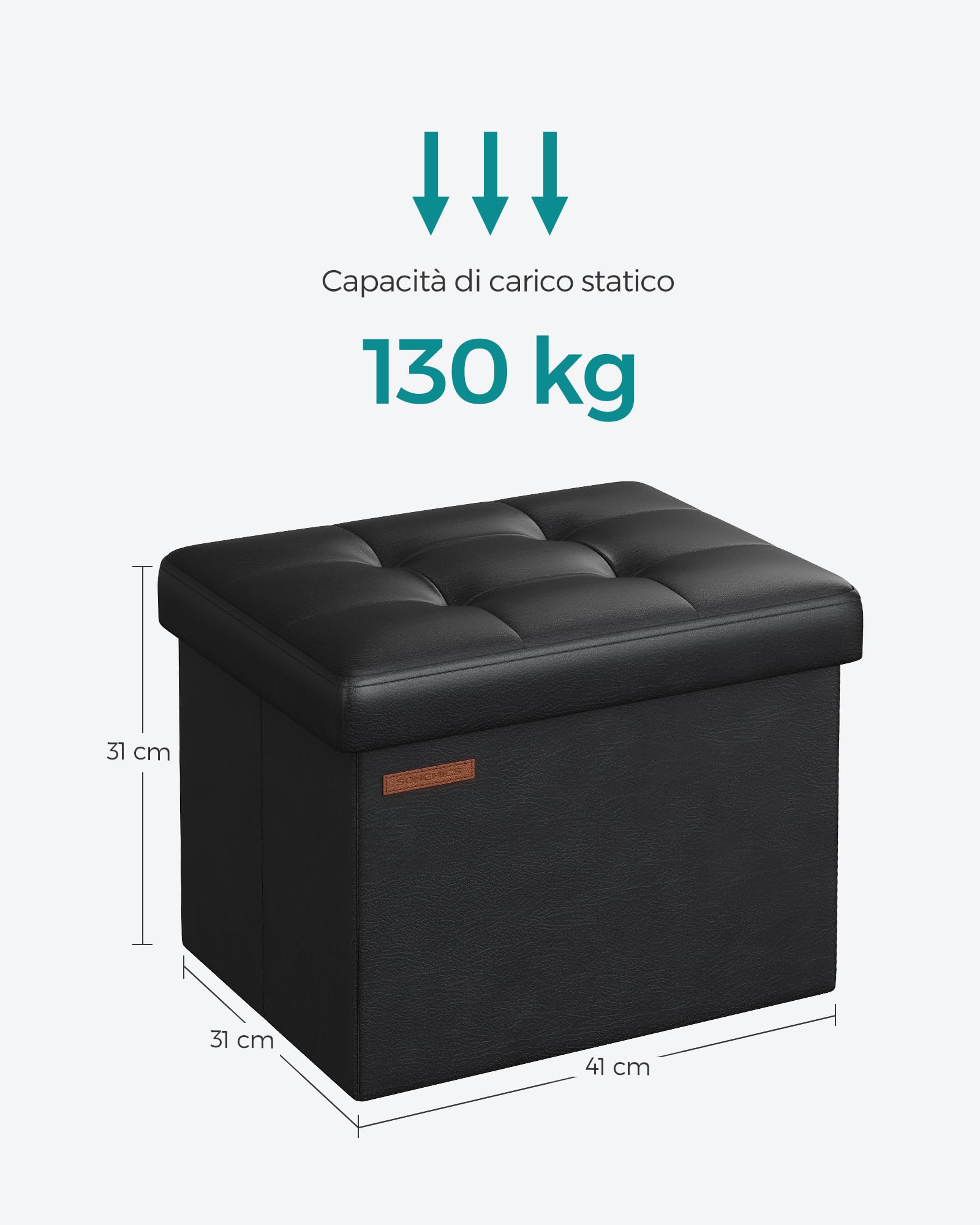 Songmics Pouf Contenitore Pieghevole 32L Nero 31x41x31 cm