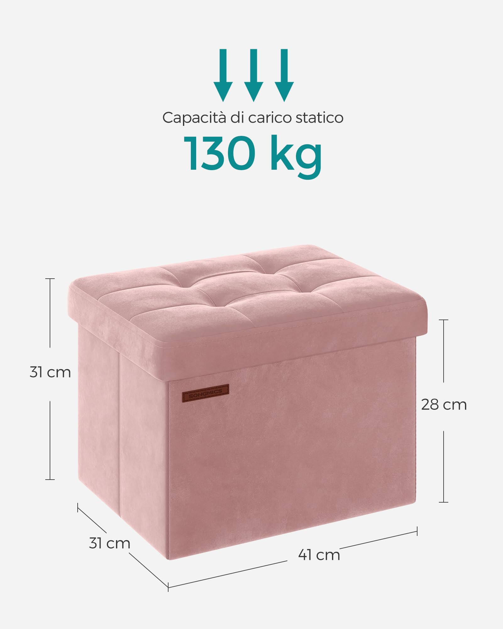 Songmics LSF200R01 pouf contenitore rosa pastello 31x41 cm