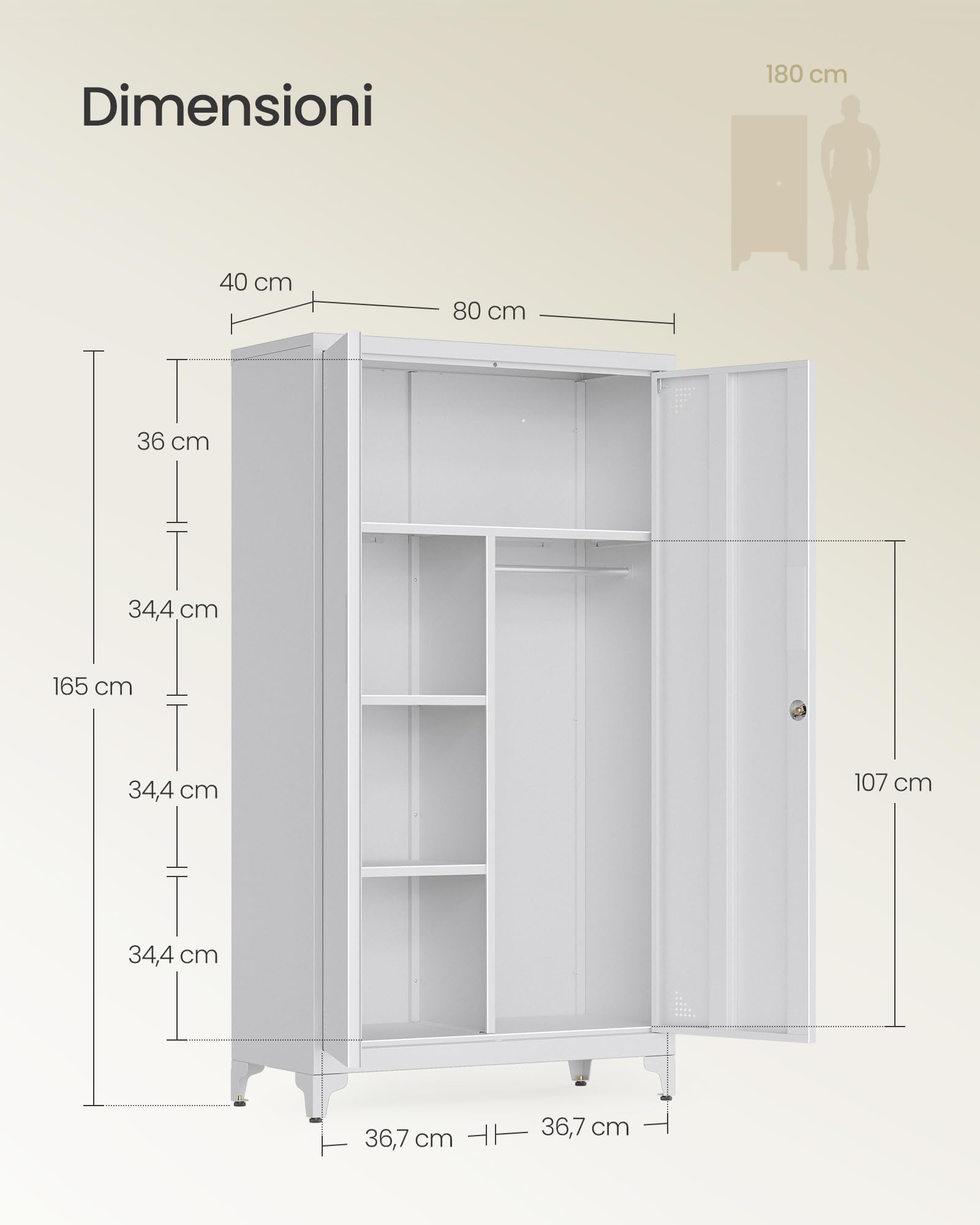 Songmics OMC018GJ01 armadio metallo grigio opaco con chiave