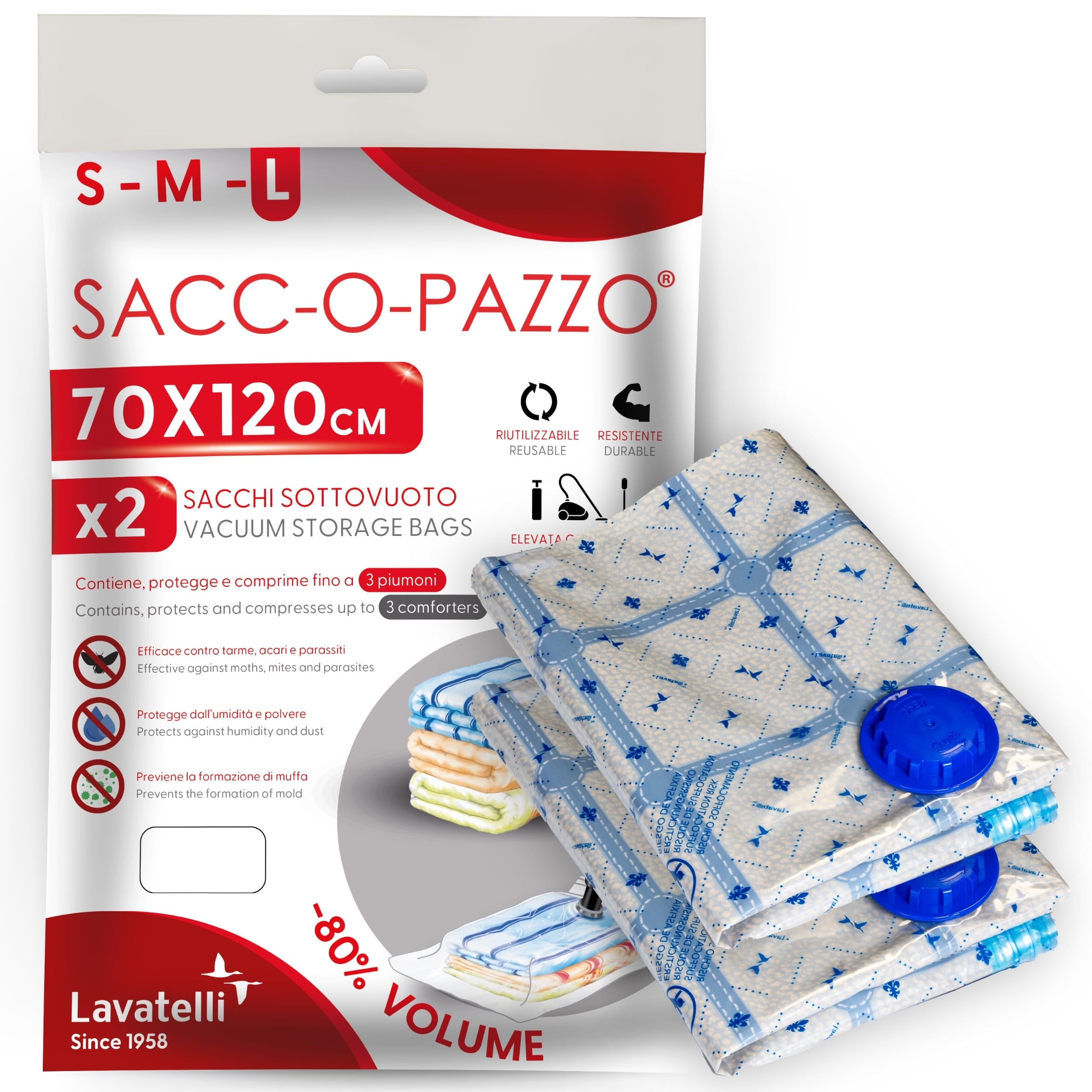 Lavatelli Vac-U sacchetti sottovuoto 60x90 cm 2 pezzi coperte