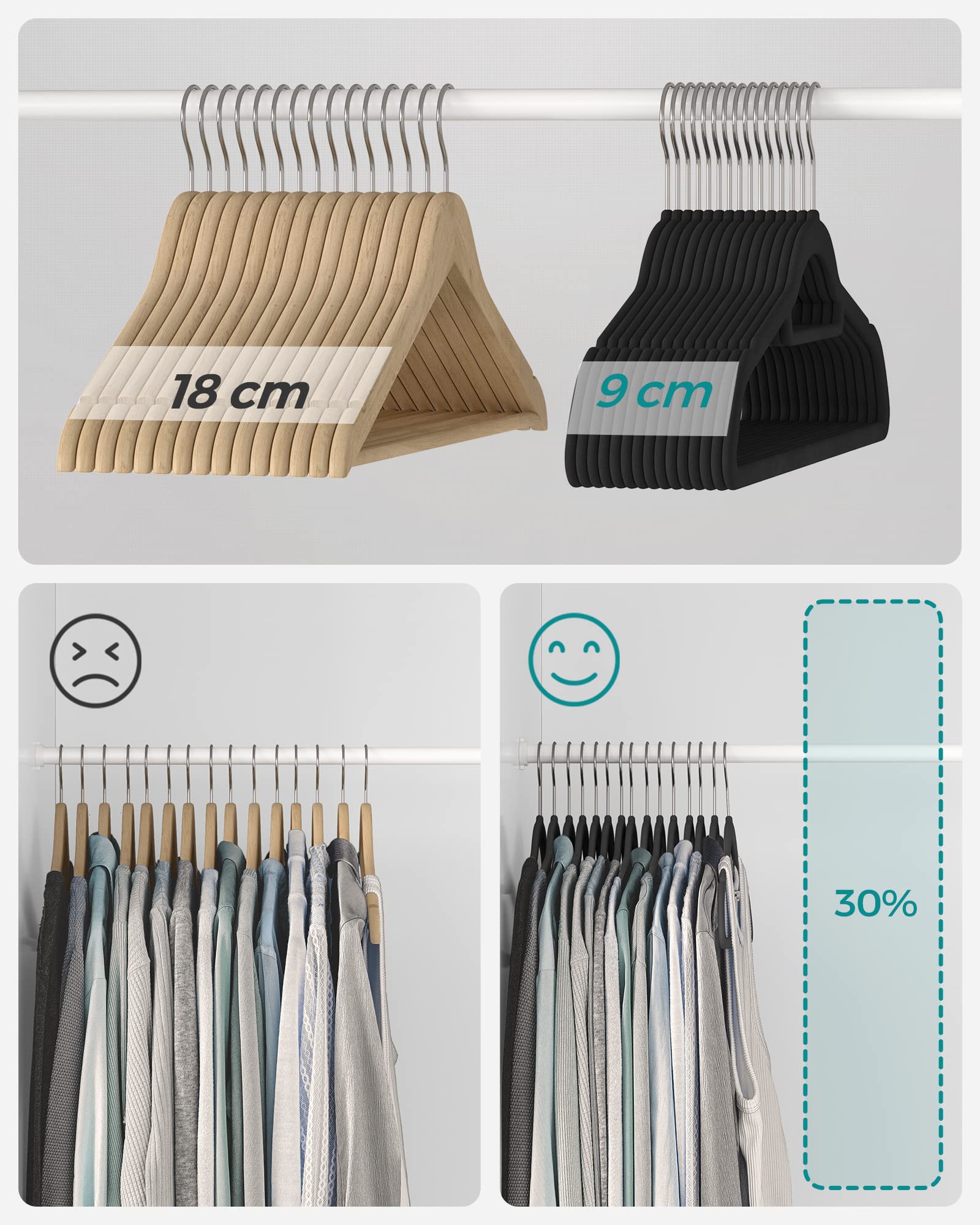 SONGMICS CRF020B40 Grucce Velluto 40 Pezzi Nere